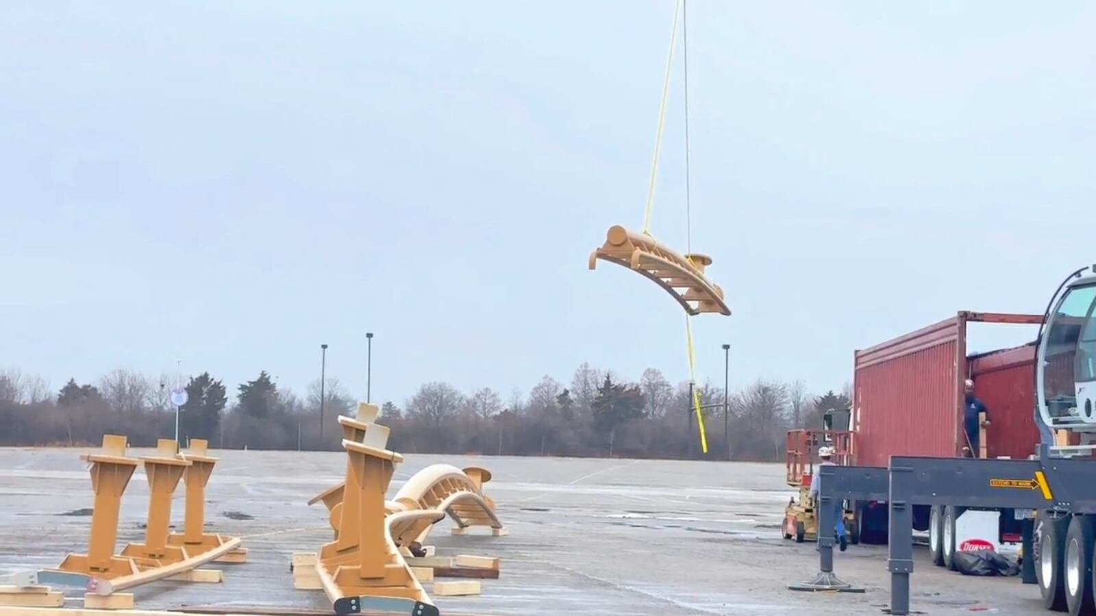 Frame of a video released by Kings Island that shows the new ride "Snoopy Soap Box Racers" during the delivery of its track