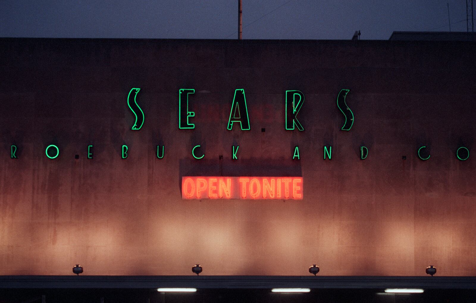 Neon signage from the old Sears Roebuck & Company store at Monument and Patterson in 1993.    TY GREENLEES / STAFF