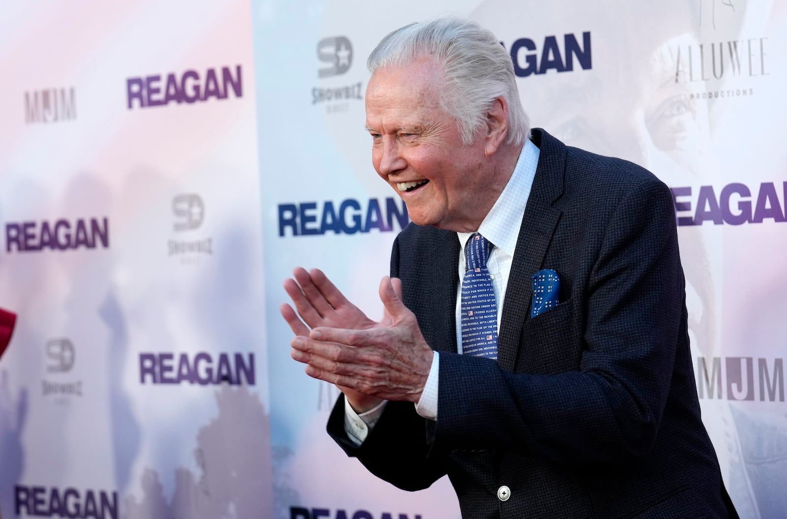 FILE - Jon Voight, a cast member in "Reagan," poses at the premiere of the film at the TCL Chinese Theatre, on Aug. 20, 2024, in Los Angeles. (AP Photo/Chris Pizzello, File)