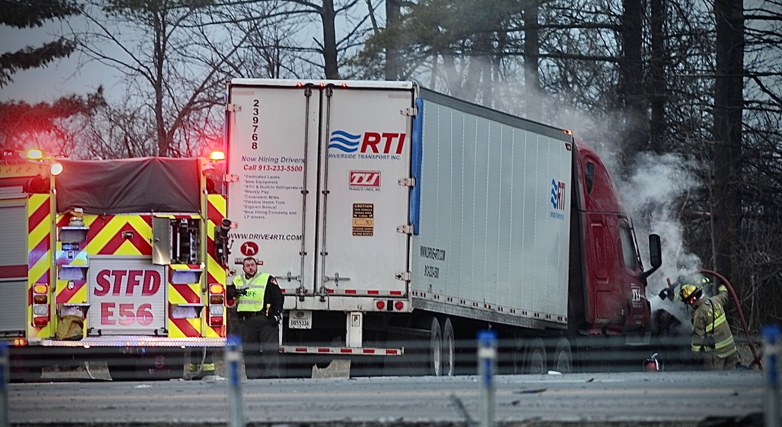 A crash involved a semi truck and two other vehicles closed the U.S. 68 ramps to Interstate 70 West in Springfield Twp. Tuesday morning on Dec. 20, 2022. MARSHALL GORBY / STAFF