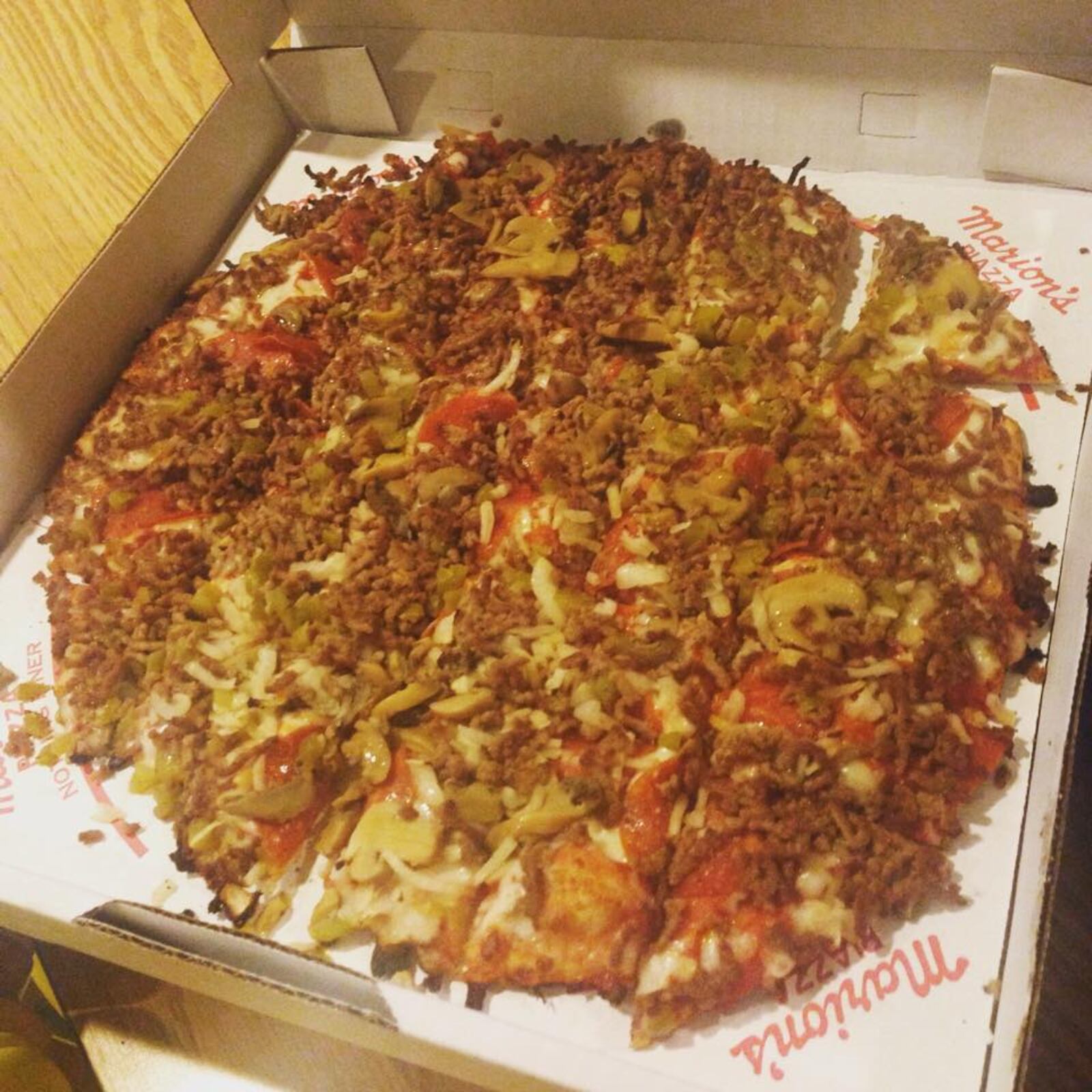 A large pizza from Marion's Piazza sold for the special price of 80 cents.