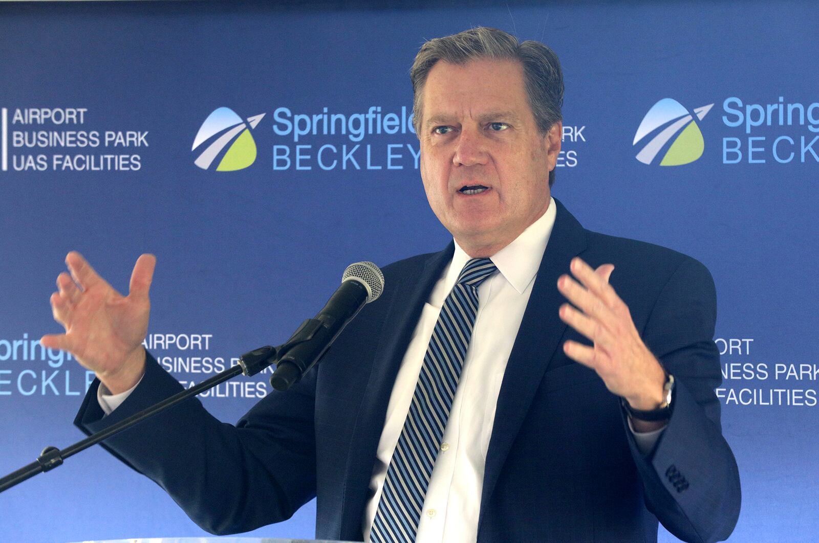 Congressman Mike Turner speaks during a groundbreaking ceremony for the National Advanced Air Mobility Center of Excellence Tuesday, August 23, 2022 at Springfield Beckley Airport during the National Advanced Air Mobility Industry Forum. BILL LACKEY/STAFF