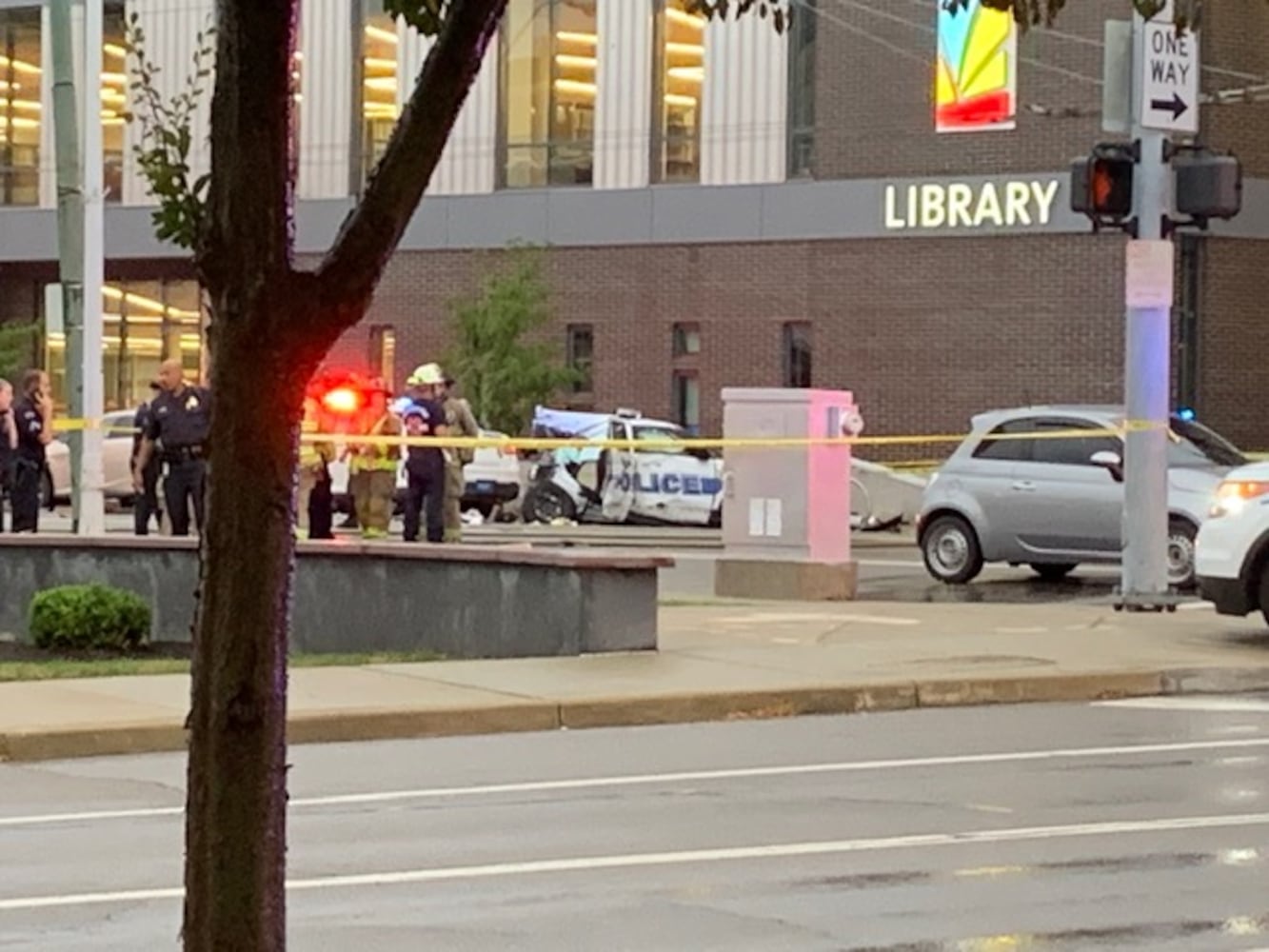 Police cruisers involved in accident near Main Library