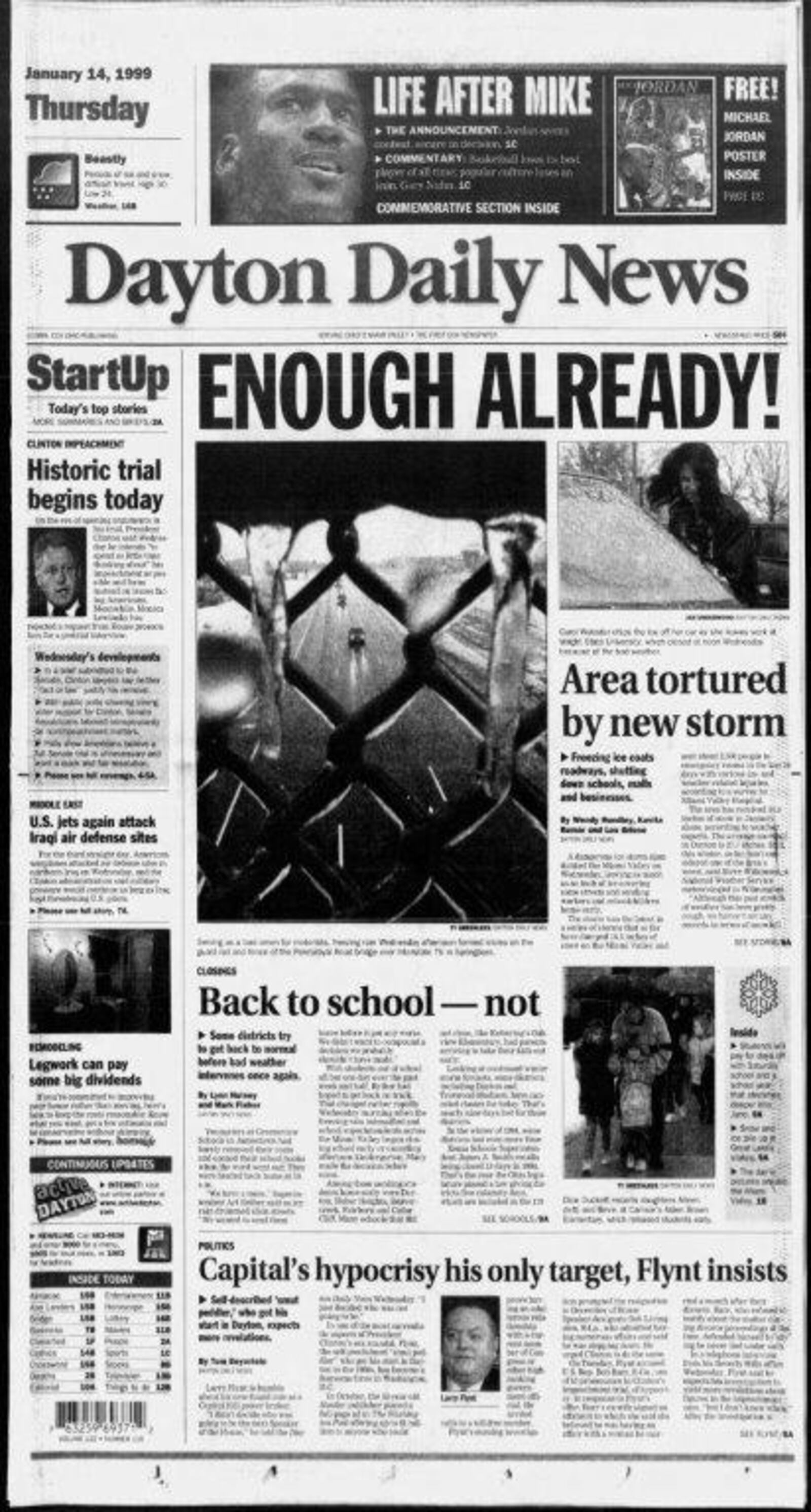 Dayton Daily News front page of Jan. 14, 1999.