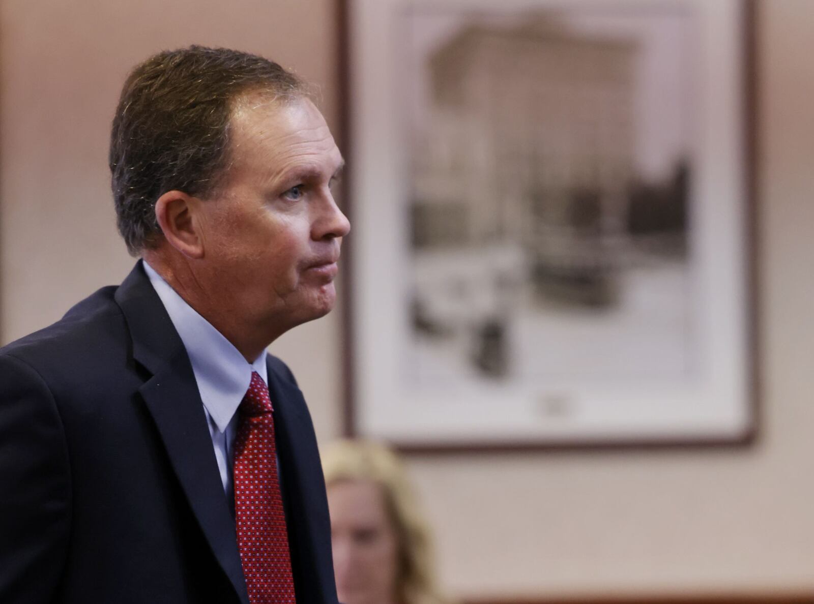 Butler County Auditor Roger Reynolds (pictured) appeared for arraignment on criminal charges in front of visiting Judge Daniel Hogan in Butler County Common Pleas Court Thursday, Feb. 24, 2022 in Hamilton. Reynolds pleaded not guilty to all charges including bribery, two counts of unlawful interest in a public contract and misdemeanor charges of unlawful use of authority and conflict of interest. The charges stem from allegations that Reynolds used his public office to further his own interests. NICK GRAHAM/STAFF