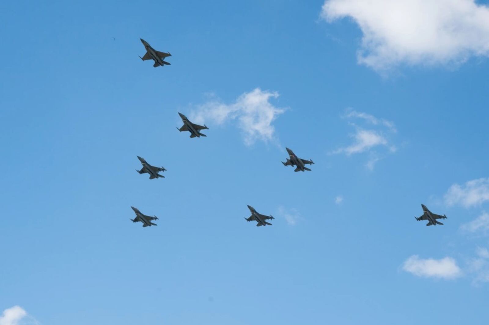 U.S. and Indonesian Air Force F-16 Fighting Falcon pilots perform an formation fly-over during Cope West 2021 at Roesmin Nurjadin Air Force Base in Pekanbaru, Riau, Indonesia, June 23, 2021. Air Force photo