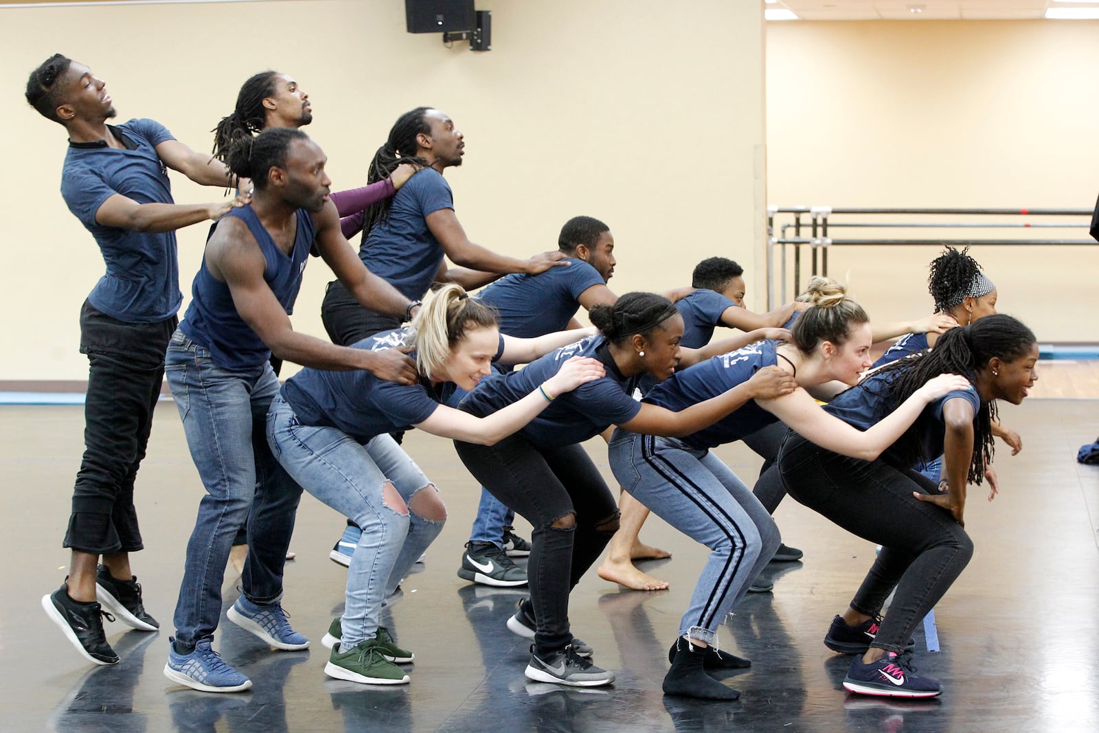 The Dayton Contemporary Dance Company is celebrating their 50th year with a Golden Anniversary Gala  May 4 at the Schuster Center. During a recent rehearsal they work on a piece called "Level Up," for a performance at a Dayton Dragons game. LISA POWELL / STAFF