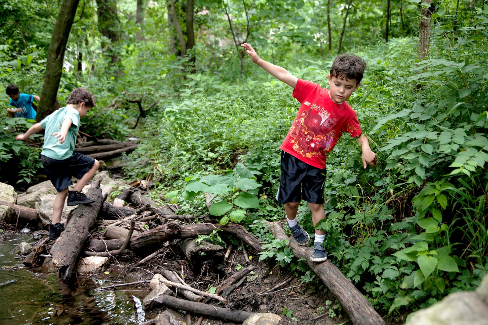 Five Rivers MetroParks has four natural play areas filled with stones, logs and other natural materials. Children can use their imaginations and build forts, swing on vines or play in creeks. JAN UNDERWOOD / FIVE RIVERS METROPARKS