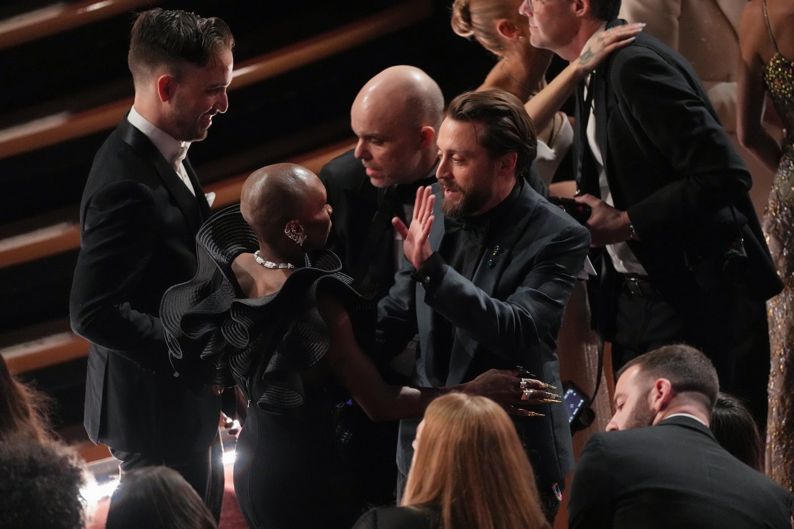 Cynthia Erivo, left, and Kieran Culkin in the audience during the Oscars on Sunday, March 2, 2025, at the Dolby Theatre in Los Angeles. (AP Photo/Chris Pizzello)