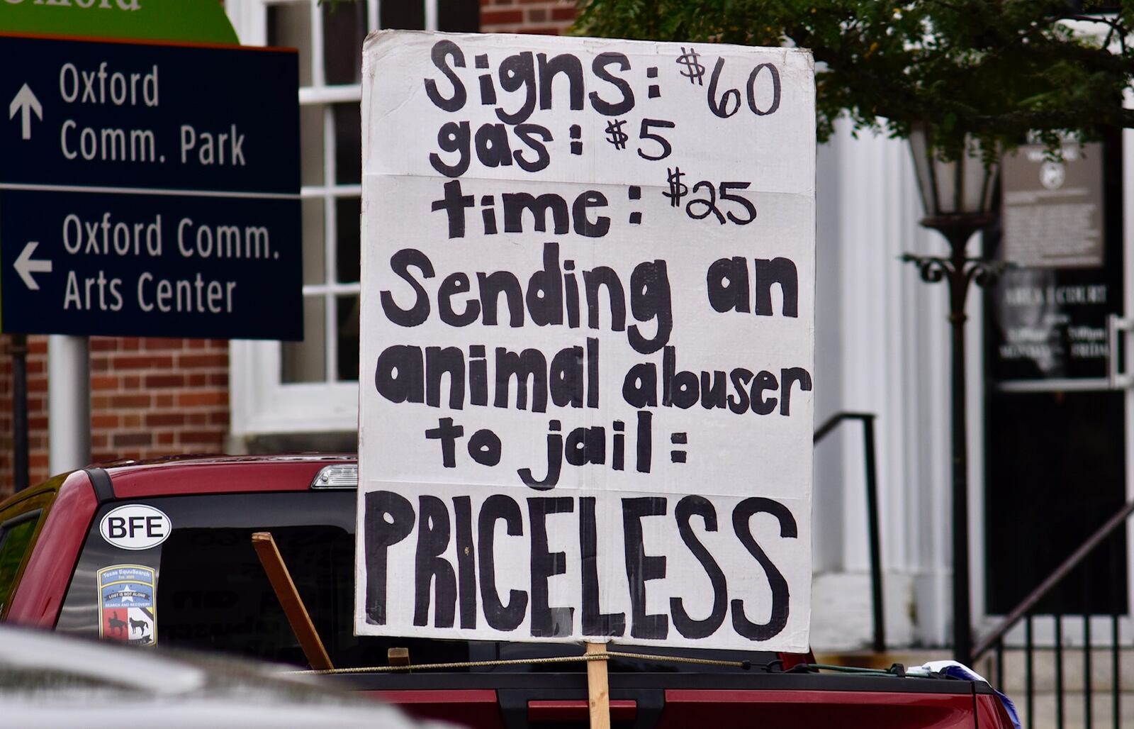 Protesters were outside an Oxford courtroom on Thursday, Aug. 22, 2019, for the hearing of David Neanover, who is accused of animal cruelty. NICK GRAHAM / STAFF