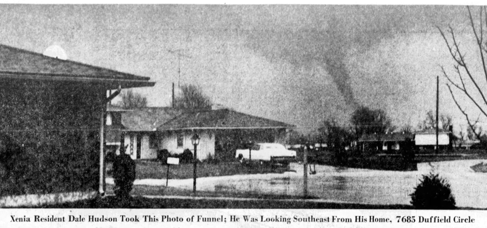 Xenia resident Dale Hudson took this photo of the tornado funnel cloud from his home on Duffield Circle. DAYTON DAILY NEWS ARCHIVES