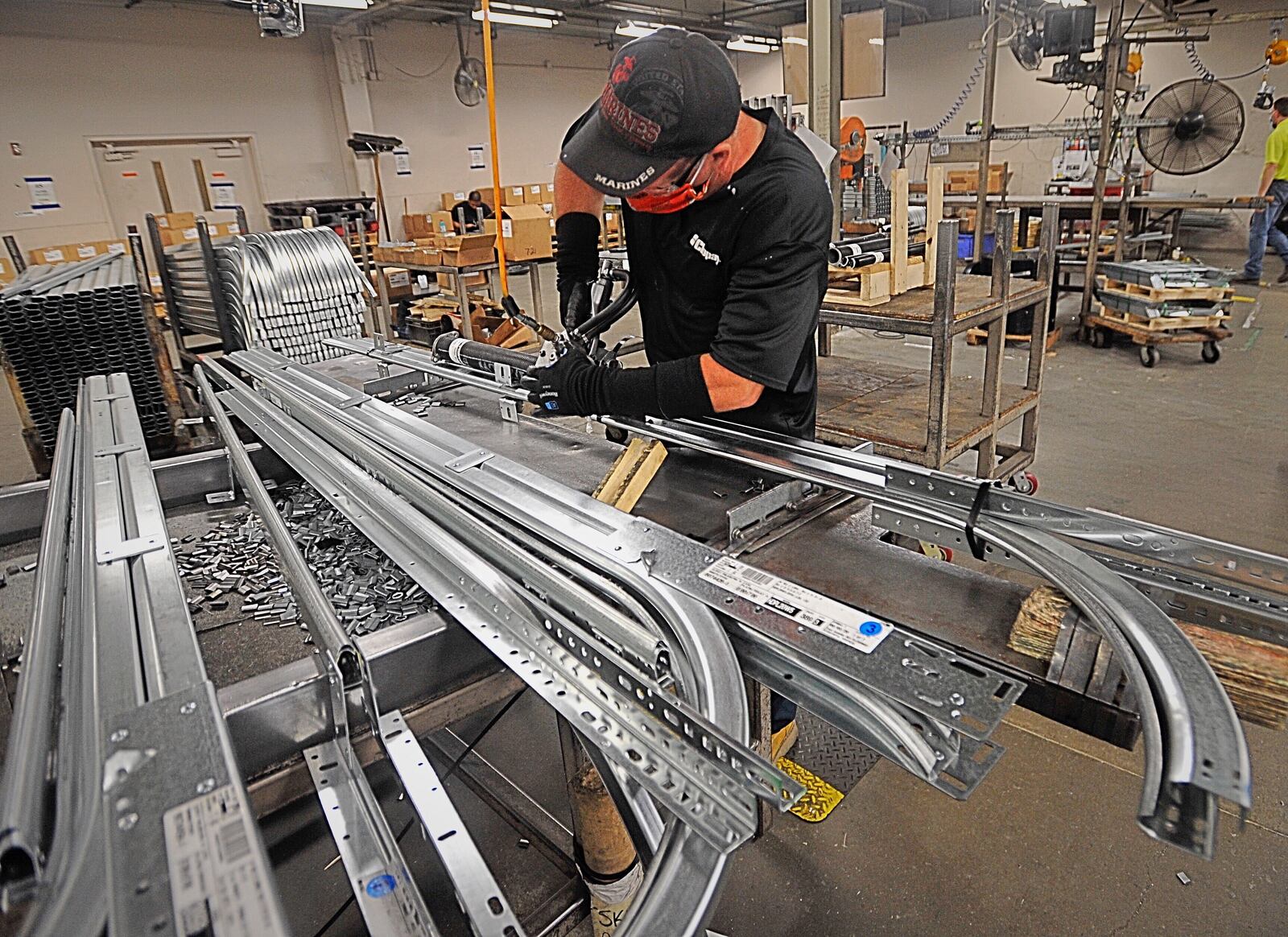 Inside the Clopay plant in Troy. The company is one of leaders in the making of garage doors.