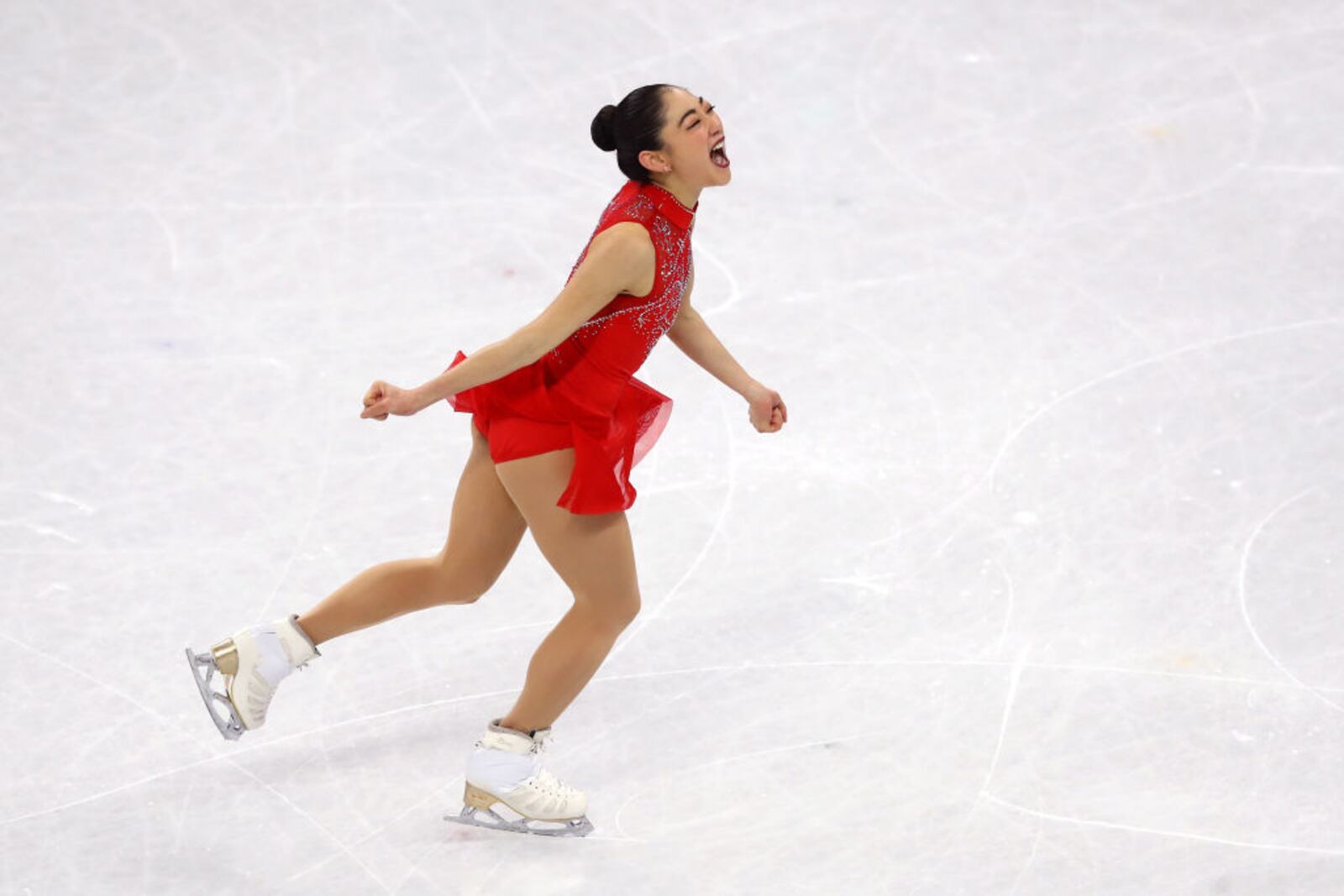 GANGNEUNG, SOUTH KOREA - FEBRUARY 12:  Mirai Nagasu of the United States reacts after her routine in the Figure Skating Team Event Ladies Single Free Skating on day three of the PyeongChang 2018 Winter Olympic Games at Gangneung Ice Arena on February 12, 2018 in Gangneung, South Korea.  (Photo by Dean Mouhtaropoulos/Getty Images)