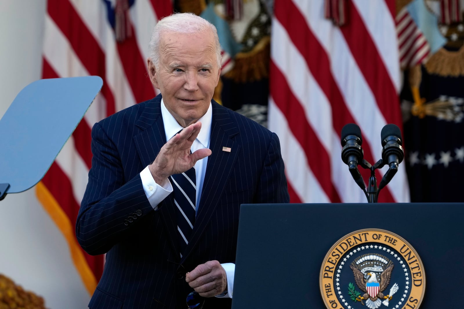 President Joe Biden after speaking in the Rose Garden of the White House in Washington, Thursday, Nov. 7, 2024. (AP Photo/Susan Walsh)