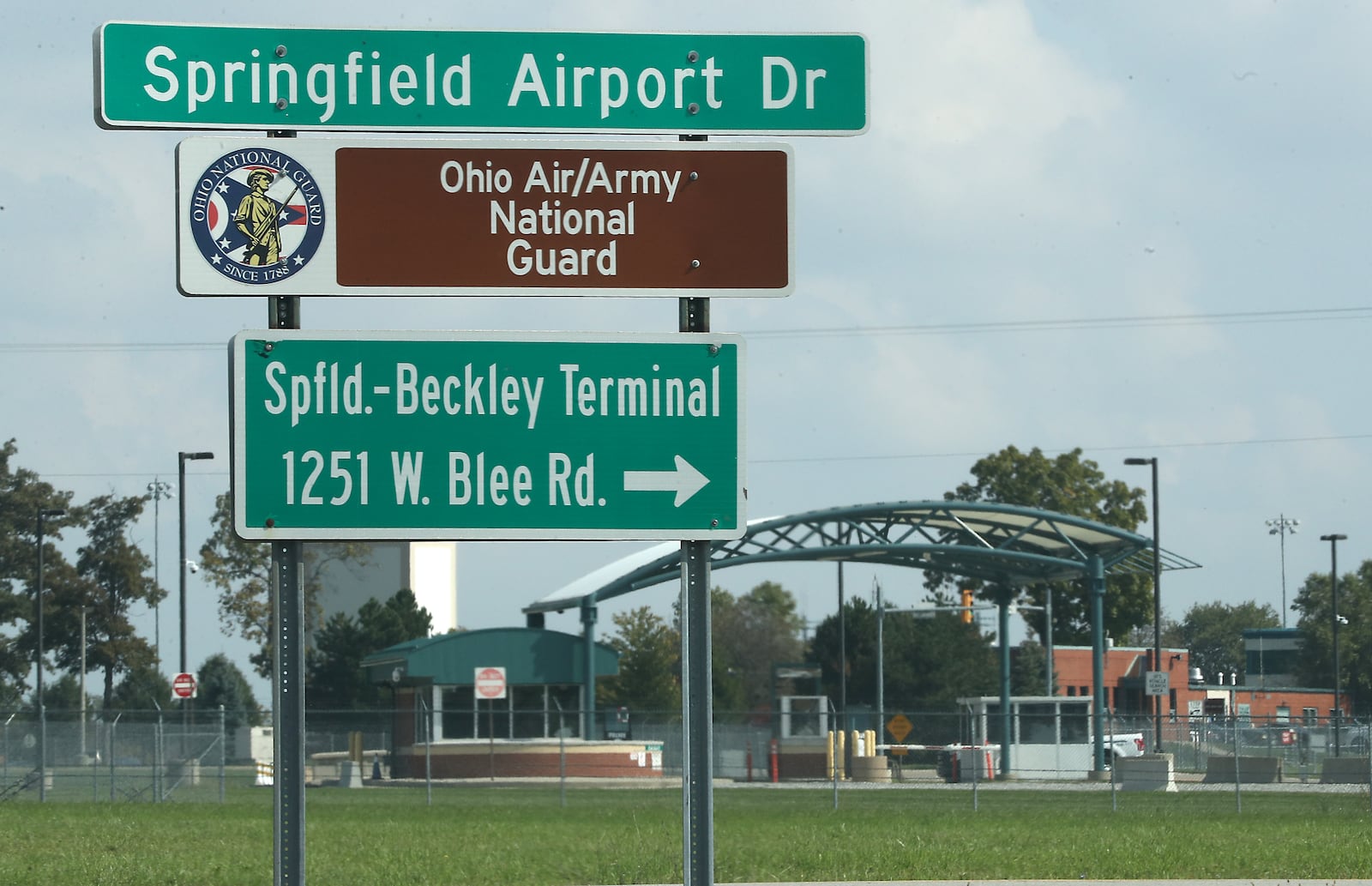 The entrance to the Springfield Air/Army National Guard base on West Blee Road in Clark County. BILL LACKEY/STAFF