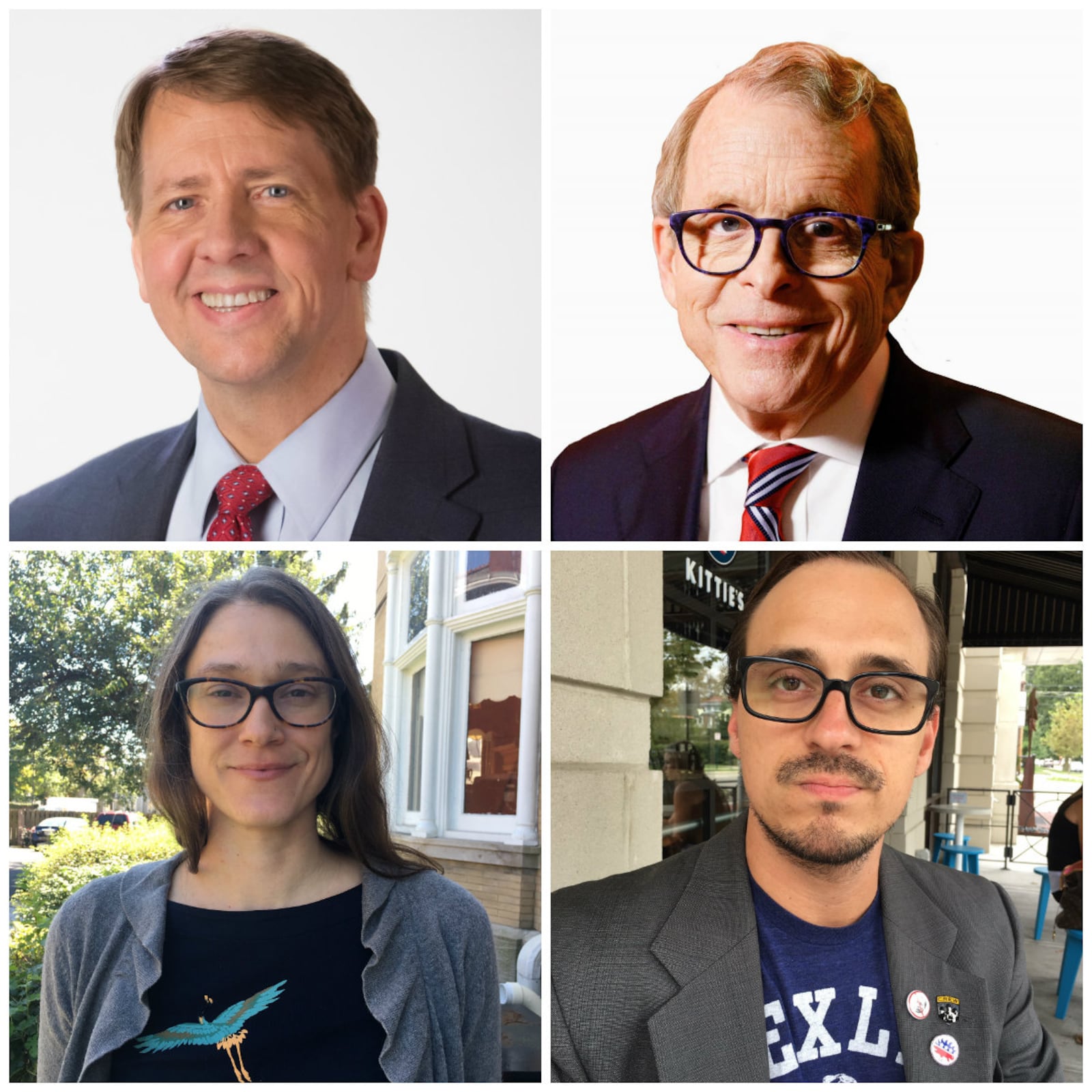 These four candidates are running for Ohio governor in 2018. They are, clockwise from top left: Democrat Rich Cordray, former director of the U.S. Consumer Financial Protection Bureau; Republican Mike DeWine, who is Ohio attorney general; Green Party candidate and Columbus attorney, Constance Gadell-Newton and Libertarian Travis M. Irvine, a filmmaker.