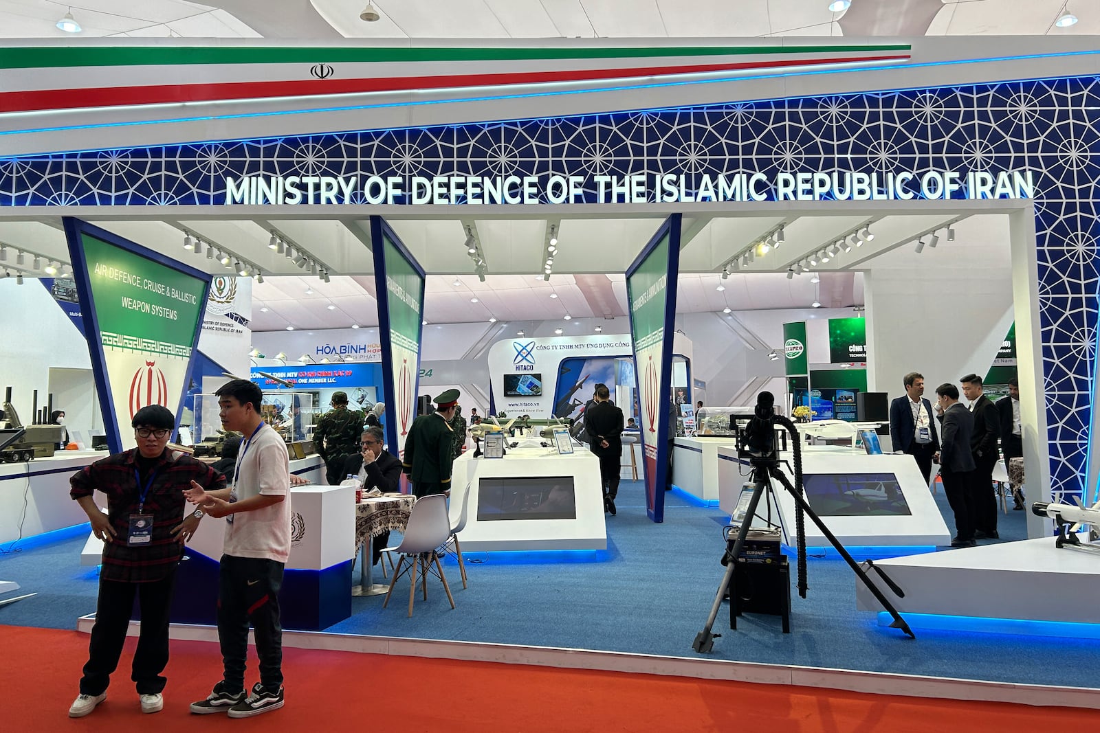 Iran's Defense ministry pavilion at the Vietnam International Defense Expo held in Hanoi, Vietnam, Thursday, Dec.19, 2024. (AP Photo/Aniruddha Ghosal)