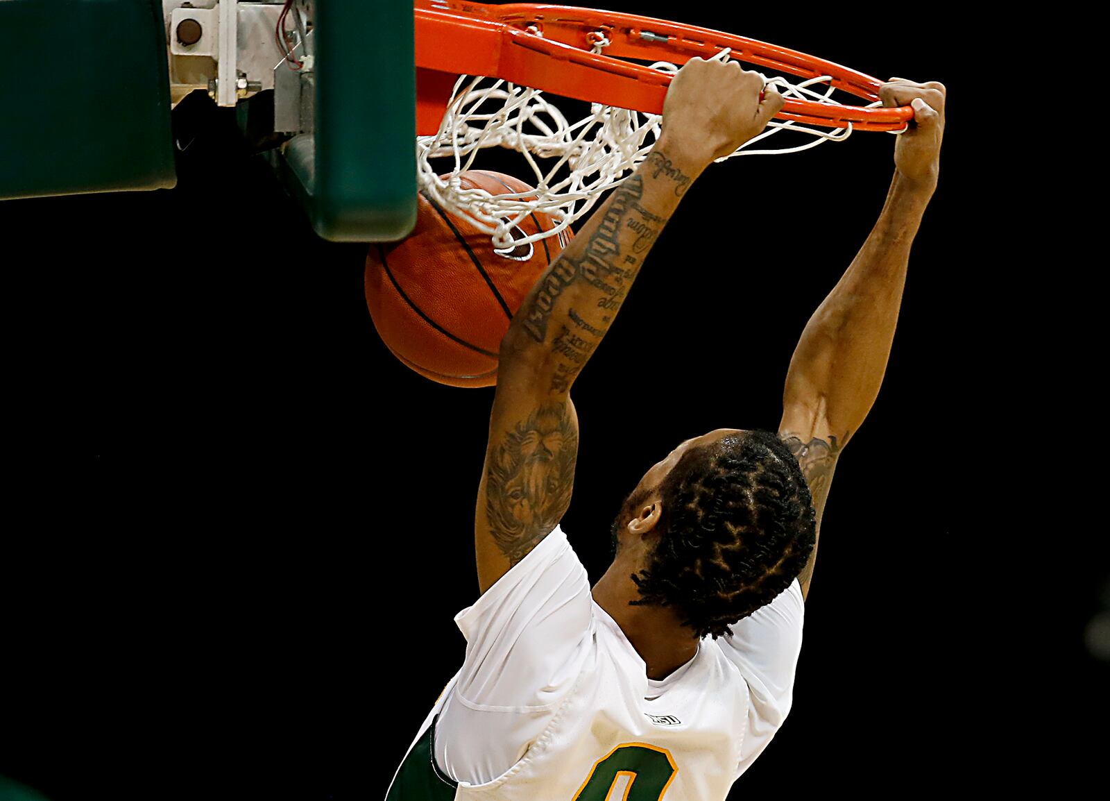 Wright State guard Jaylon Hall dunks against Green Bay during a men's basketball game at the Nutter Center in Fairborn Saturday, Dec. 26, 2020. E.L. Hubbard/CONTRIBUTED