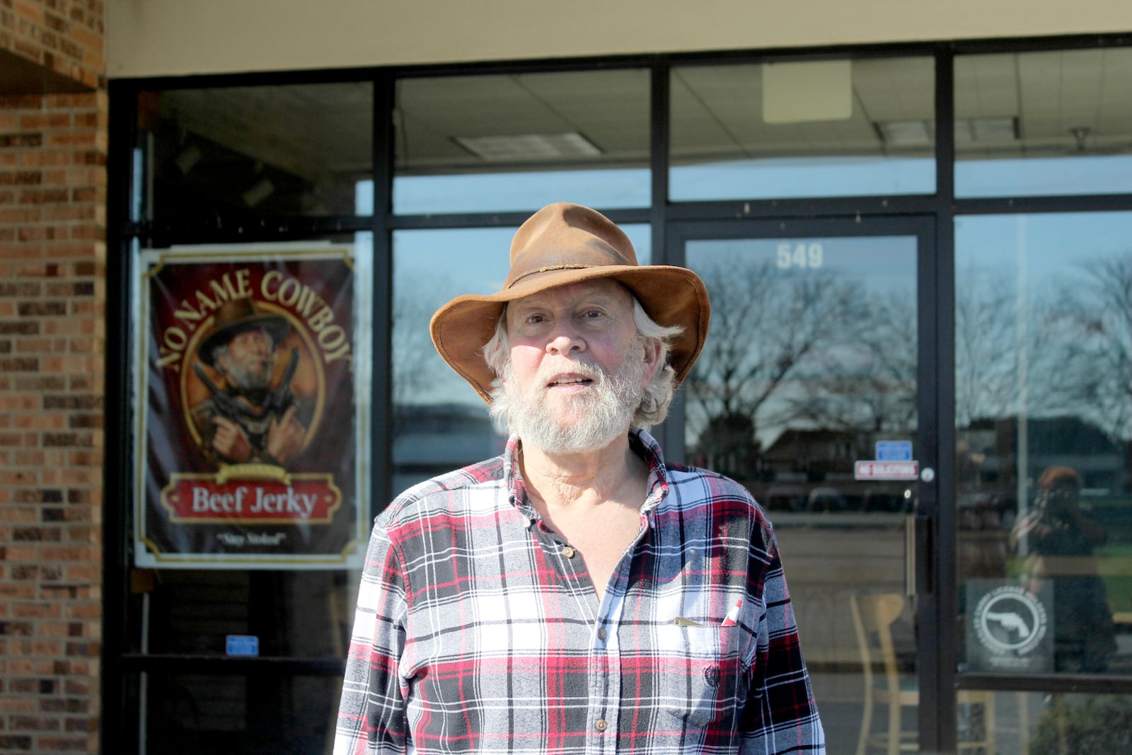 Dave "No Name Cowboy" Buehrle opened No Name Cowboy beef jerky store in 2011 with his late wife, Mary.  The Washington Twp. store is decorated in posters of cowboy movies, The Second Amendment and the Declaration of Independence.  A print hang on the wall of Dave and Mary in western wear.