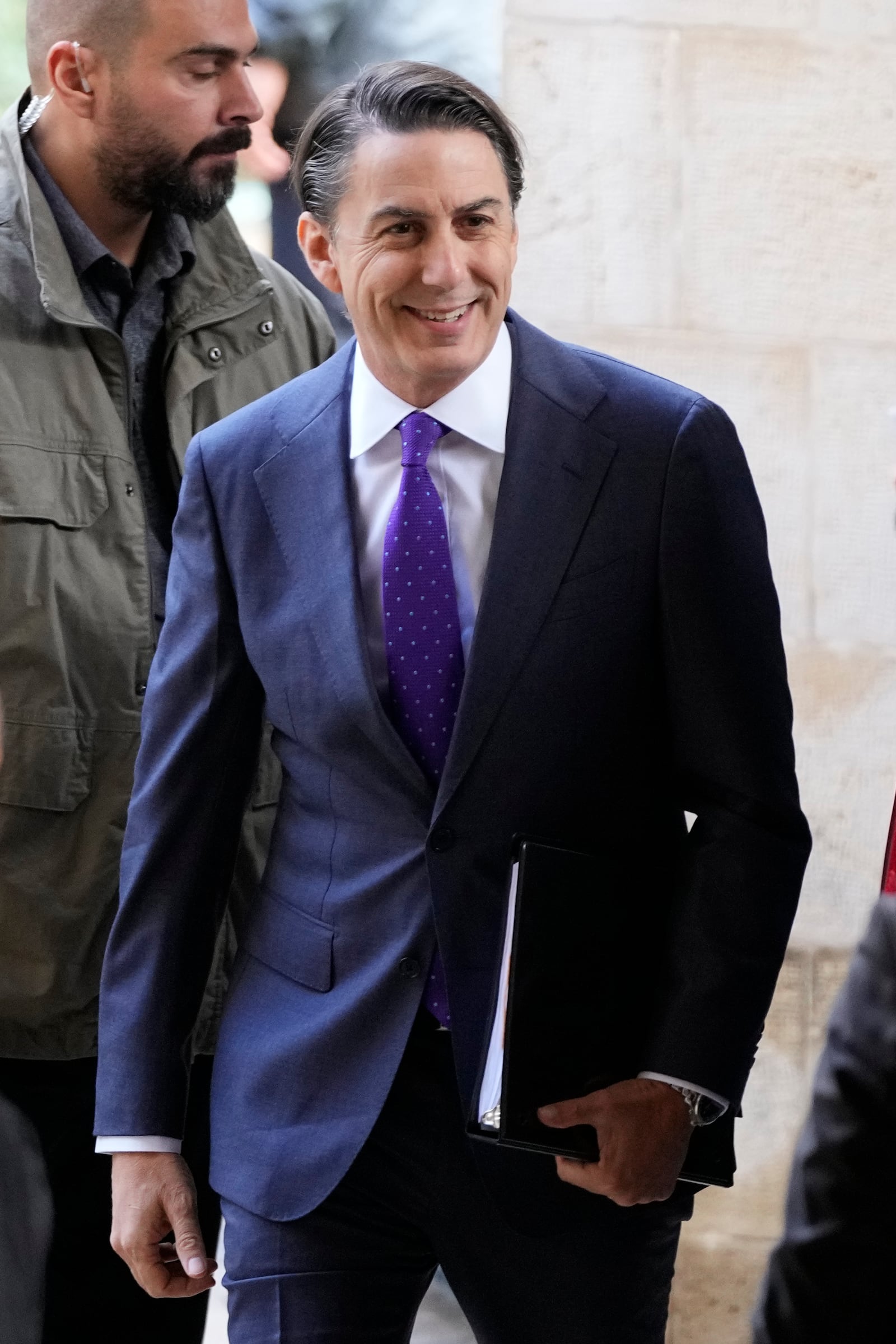 Amos Hochstein, center, a senior adviser to President Joe Biden, arrives for his meeting with Lebanese Parliament speaker Nabih Berri, in Beirut, Lebanon, Tuesday, Nov. 19, 2024. (AP Photo/Hassan Ammar)