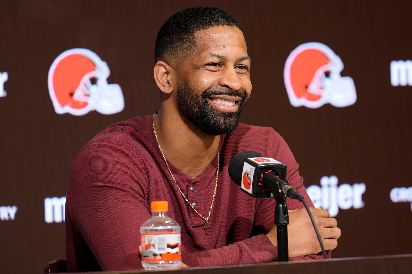 Cleveland Browns General Manager Andrew Berry speaks during an NFL football news conference in Berea, Ohio, Monday, Jan. 6, 2025. (AP Photo/Sue Ogrocki)