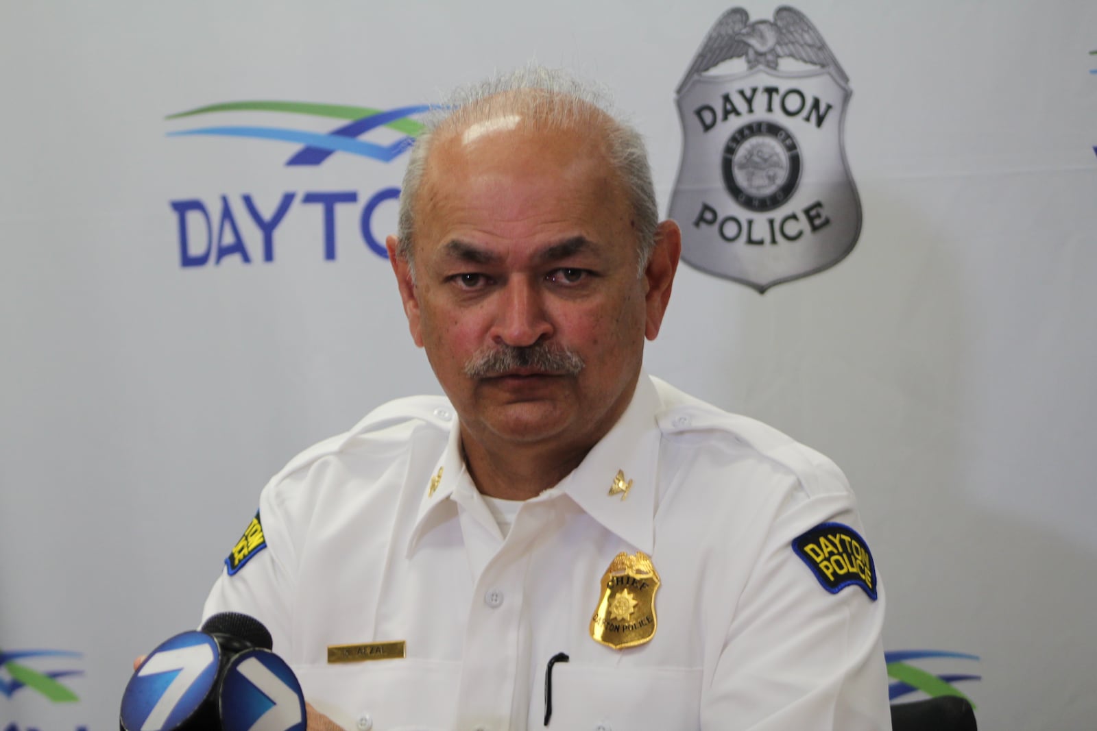 Dayton police Chief Kamran Afzal at a press conferencey. CORNELIUS FROLIK / STAFF