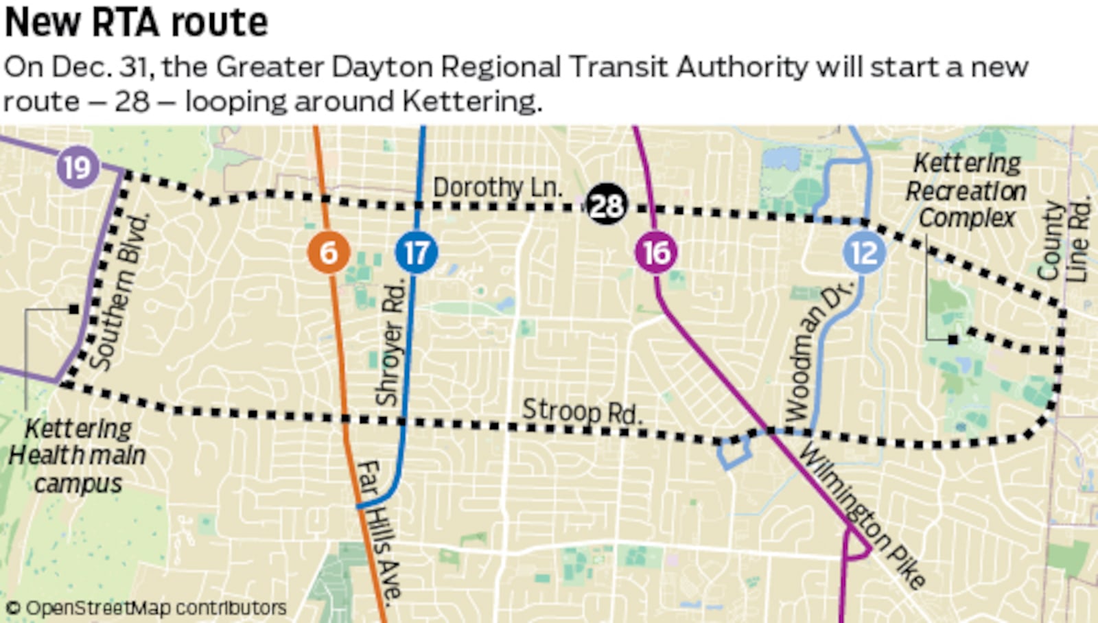 The RTA will launch Route 28 in Kettering Dec. 31. It will run from 6 a.m. to 11 p.m. STAFF