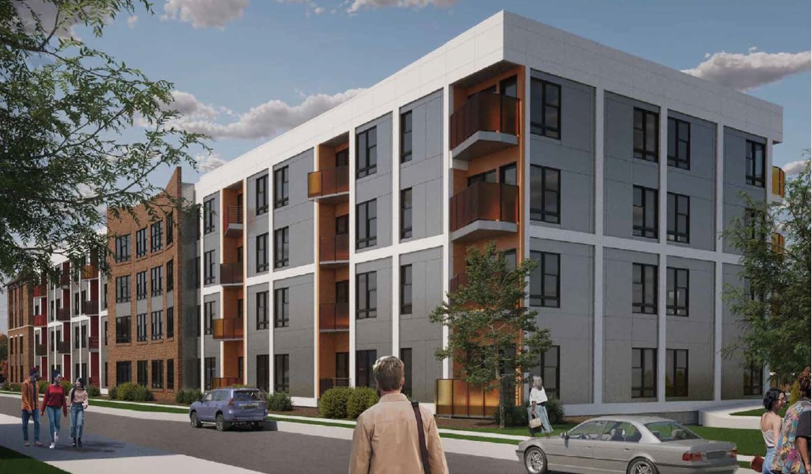 A concept rendering of a new proposed apartment building on the Longfellow school campus property on lower Salem Avenue. CONTRIBUTED