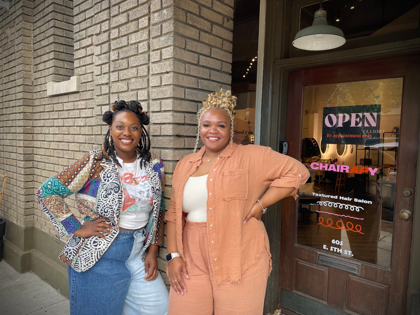 Chairapy, a textured hair salon, is located at 605 E. Fifth St. in Dayton's Oregon District. Pictured (left to right) is Salon Manager Morgan Scott and Owner Asha Parson. NATALIE JONES/STAFF