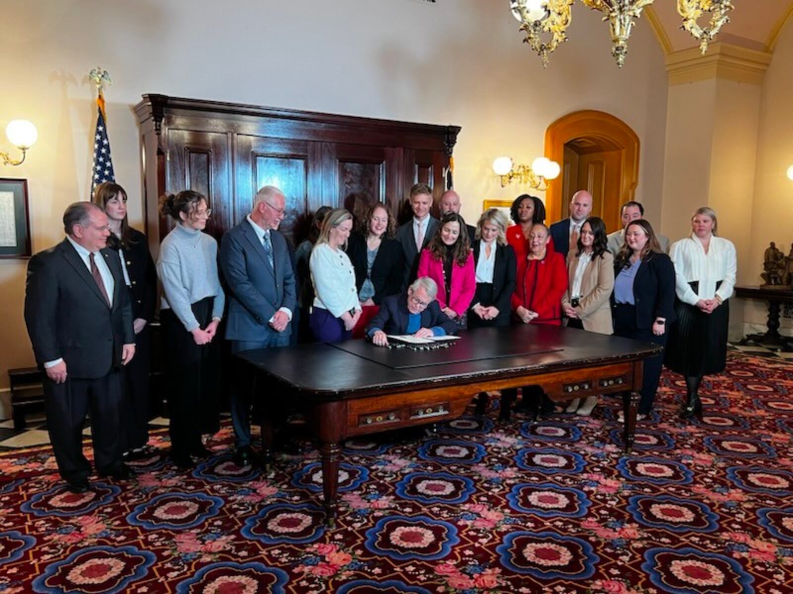 Ohio Gov. Mike DeWine signs House Bill 452, a hospital violence prevention bill, into law on Wednesday, Jan. 8, 2025. CONTRIBUTED