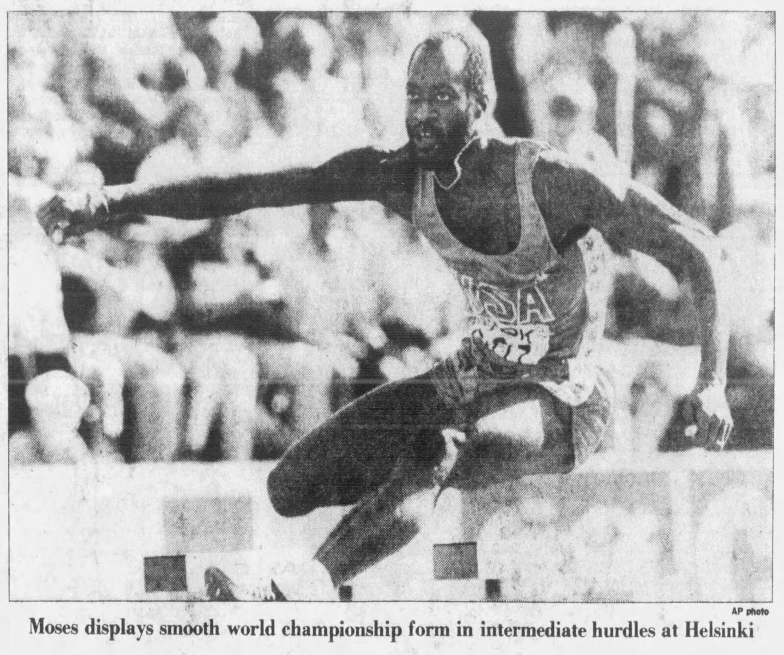 Edwin Moses. Dayton Daily News Aug. 9, 1983. DAYTON DAILY NEWS ARCHIVES