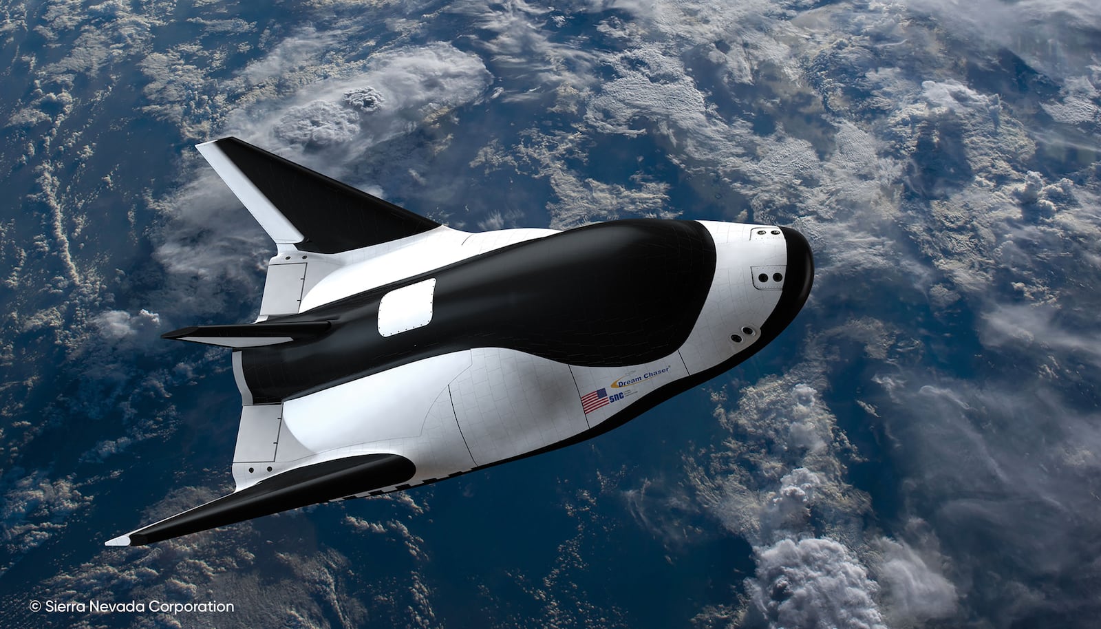 A Sierra Nevada Corp. illustration of its "dream chaser" plane, a reusable space plane. The cargo version of the craft is designed to resupply the International Space Station.