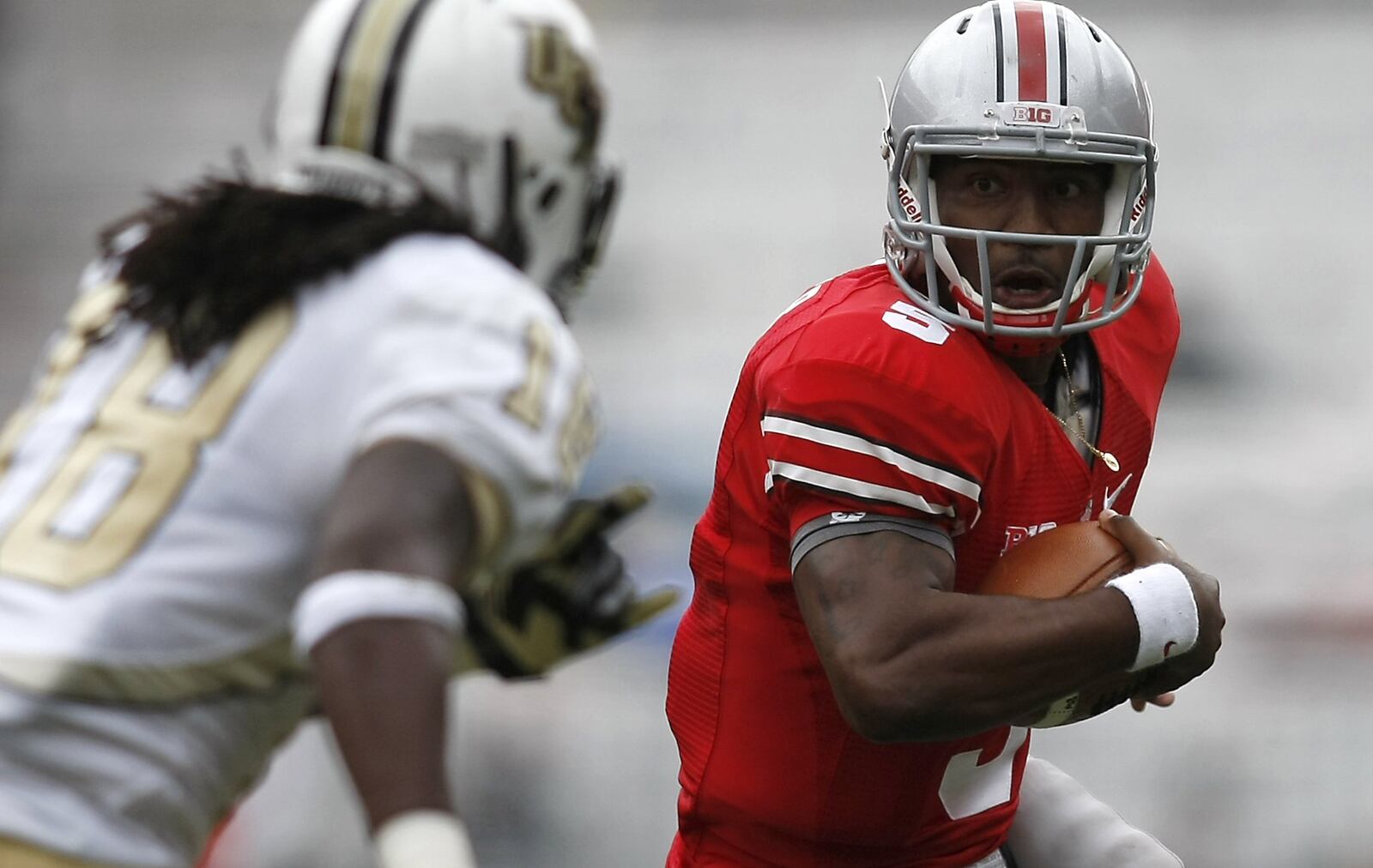 Ohio State quarterback Braxton Miller rushed for 160 yards on 27 carries during the 31-16 victory against the University of Central Florida, Saturday, Sept. 8, 2012, at Ohio Stadium in Columbus, Ohio. Staff photo by Kareem Elgazzar