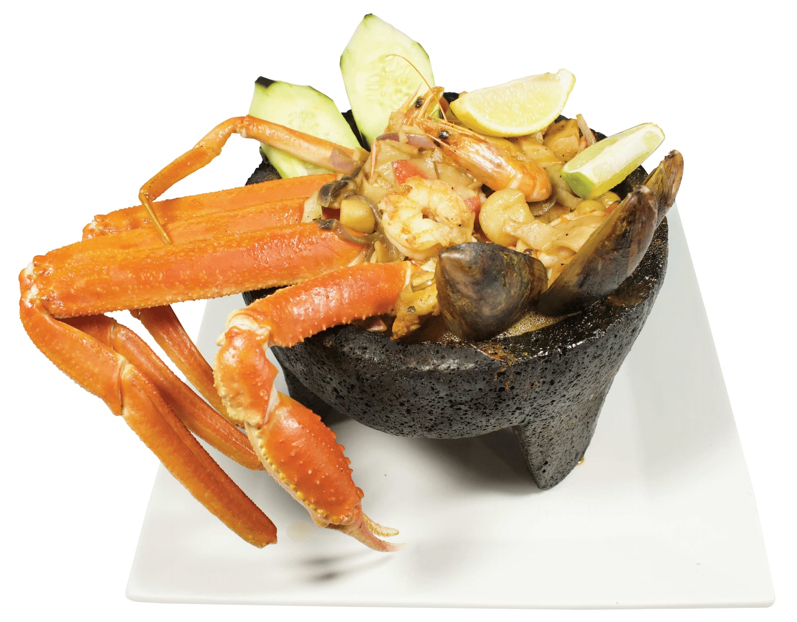 The Molcajete Del Mar at Vallarta in Beavercreek features crab legs, shrimp, octopus, surimi and scallops served in a traditional hot stone mortar (CONTRIBUTED PHOTO).