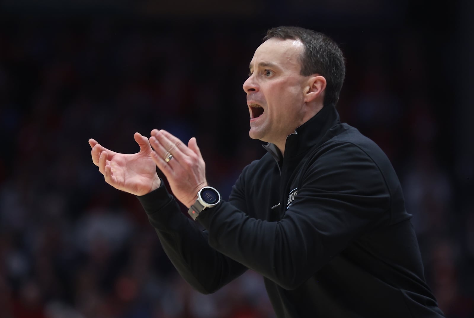 Rhode Island's Archie Miller coaches during a game against Dayton on Saturday, Jan. 20, 2024, at UD Arena. David Jablonski/Staff