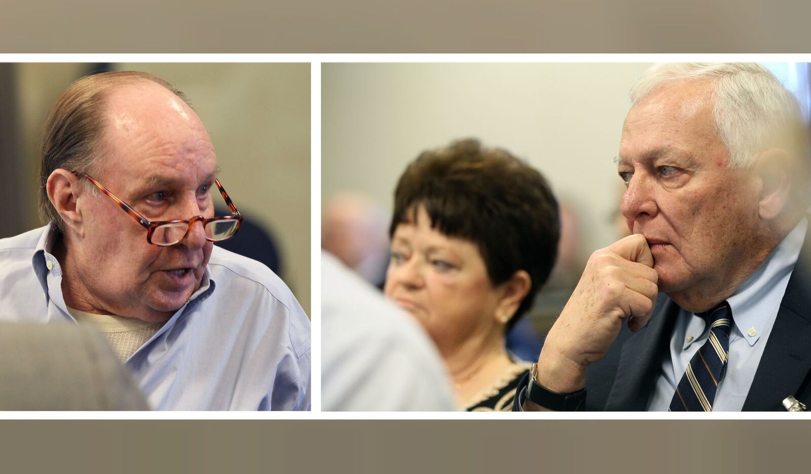 Massachusetts' infamous "Killer Poet" Norman Porter, left, apologizes at a 2015 parole hearing to Dottie Johnson, center, and Robert PIggot, right, the cousin and brother of murder victim Jackie Pigott. Porter, who escaped in 1985 and spent 20 years living in Chicago before being recaptured, is seeking medical parole due to the COVID-19 pandemic.