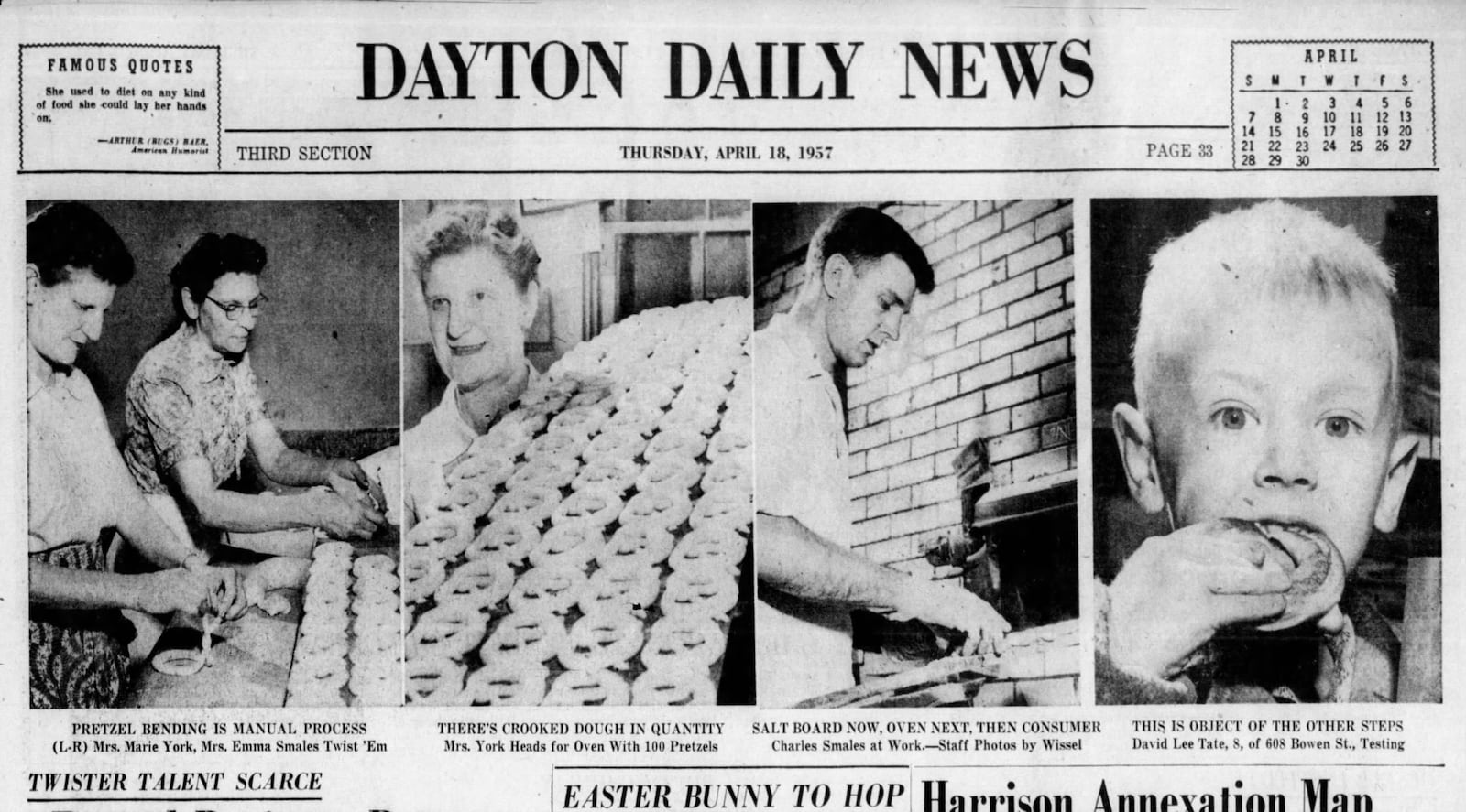 Smales Pretzel Bakery in 1957. DAYTON DAILY NEWS ARCHIVES