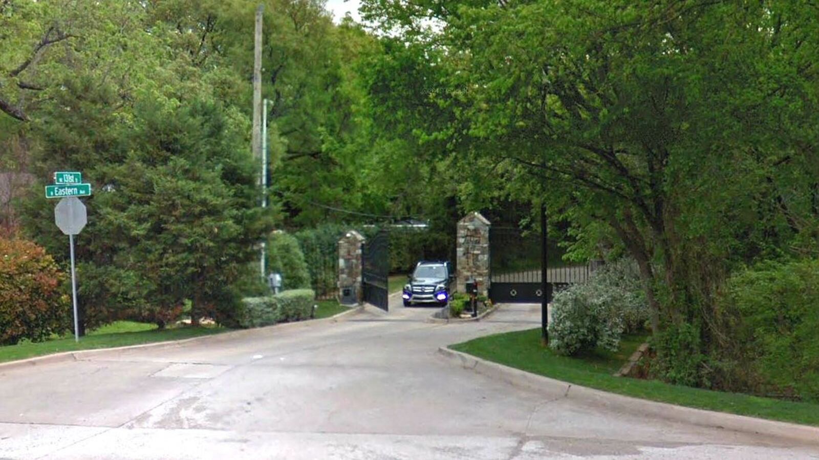 The gated Oklahoma City community where delivery driver Travis Miller was blocked in by white residents is pictured in an April 2019 Street View image. The men demanded to know what Miller, who is black, was doing there. (Google)