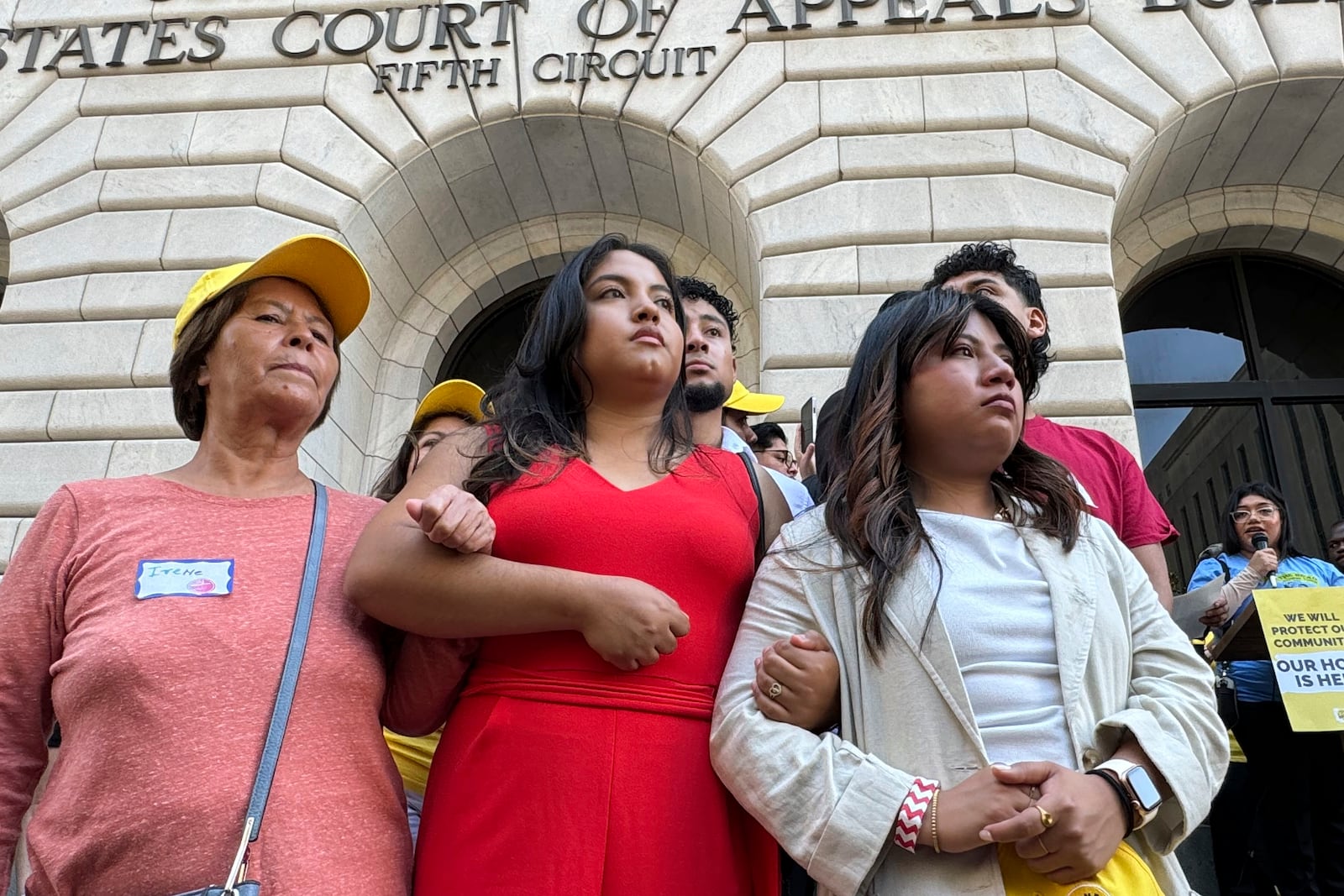 DACA supporters rally outside the 5th Circuit Court of Appeals in New Orleans on Thursday, Oct. 10, 2024, following a hearing on the future of the policy granting hundreds of thousands temporary legal status to stay in the U.S. (AP Photo/Jack Brook)