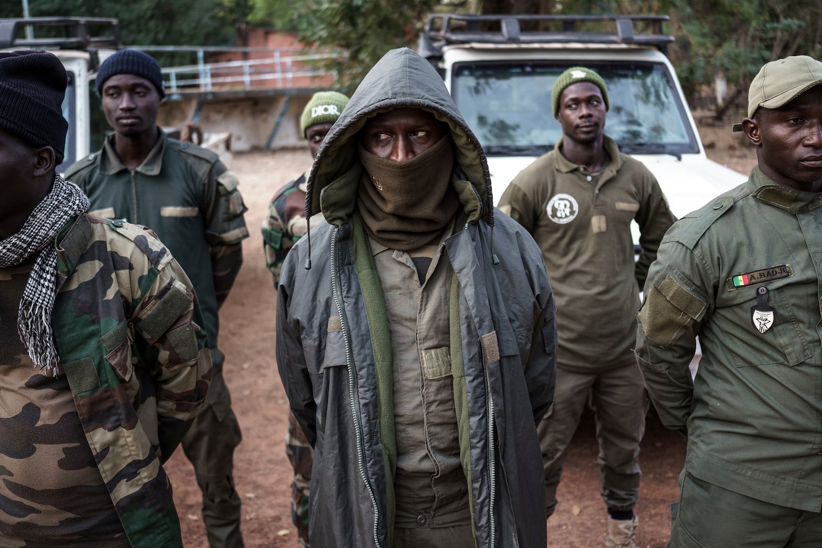 Members of the Lion Intervention Brigade stand at attention at Niokolo Koba National Park, Senegal on Tuesday, Jan. 14, 2025. (AP Photo/Annika Hammerschlag)