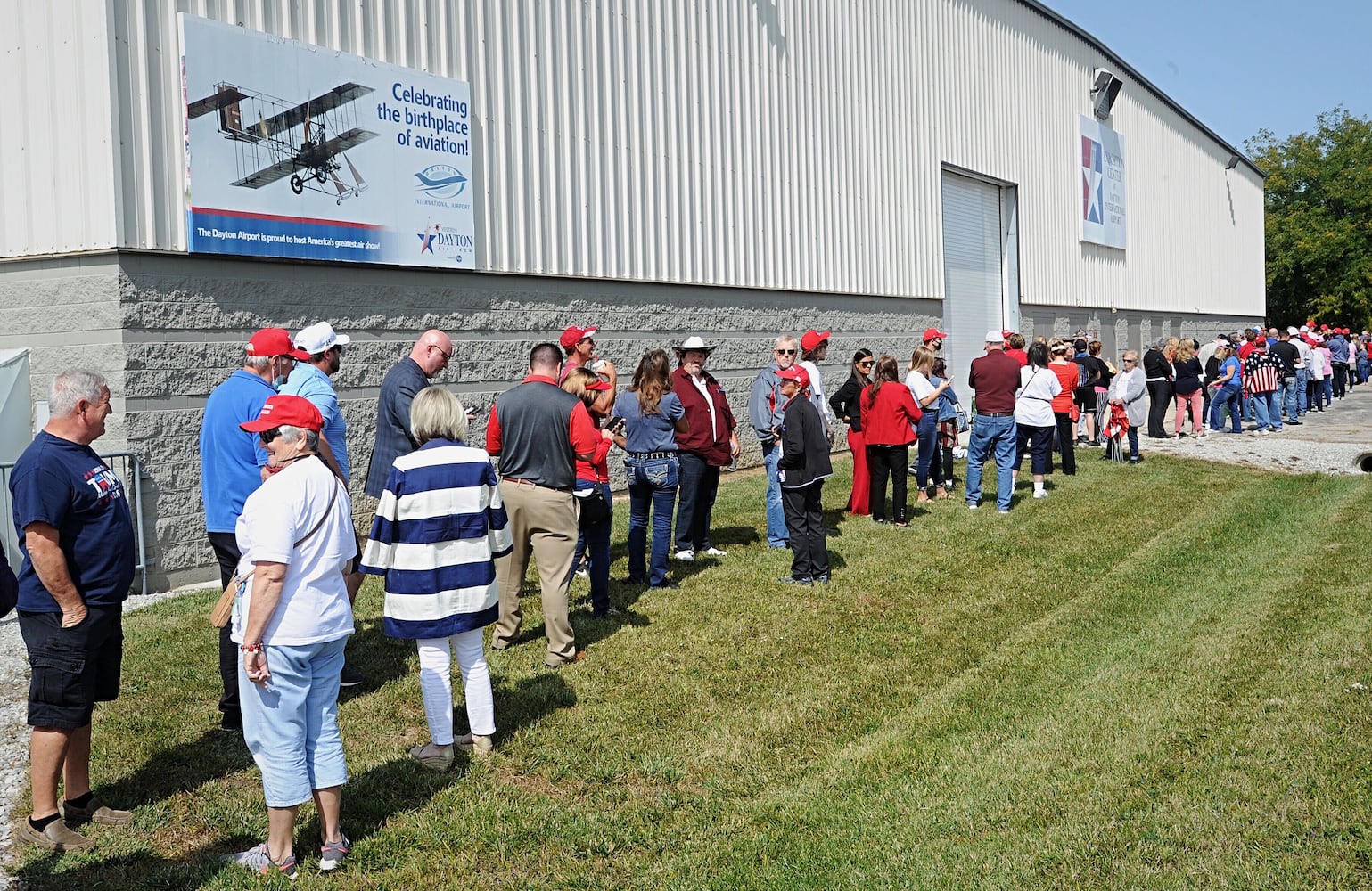 Trump Supporters gather outside Dayton International Airport Monday