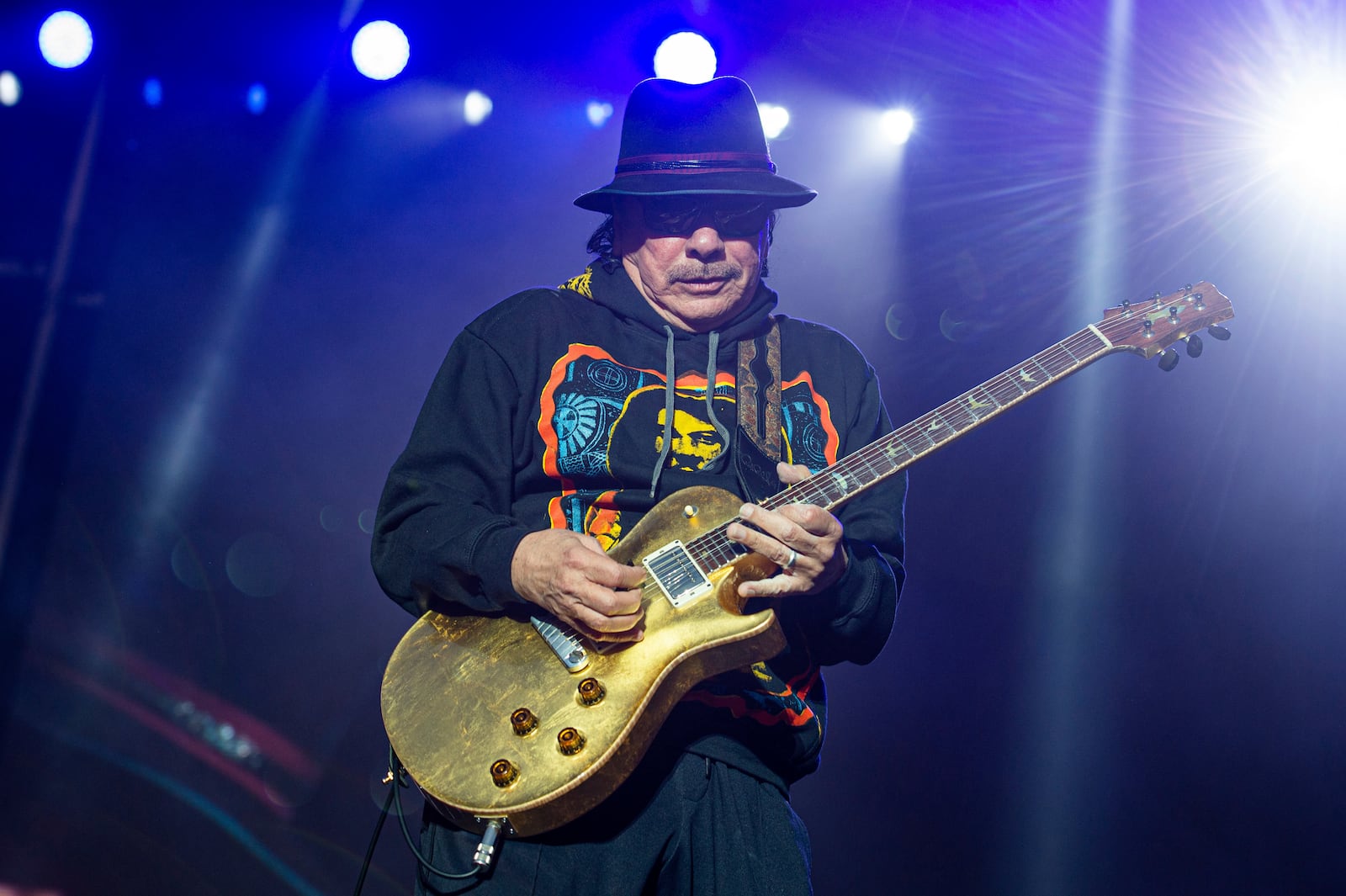 FILE - Carlos Santana performs at the BottleRock Napa Valley Music Festival in Napa, Calif., on May 26, 2019. A new documentary "Carlos" covers the music career of the multi-Grammy Award-winning artist. (Photo by Amy Harris/Invision/AP, File)