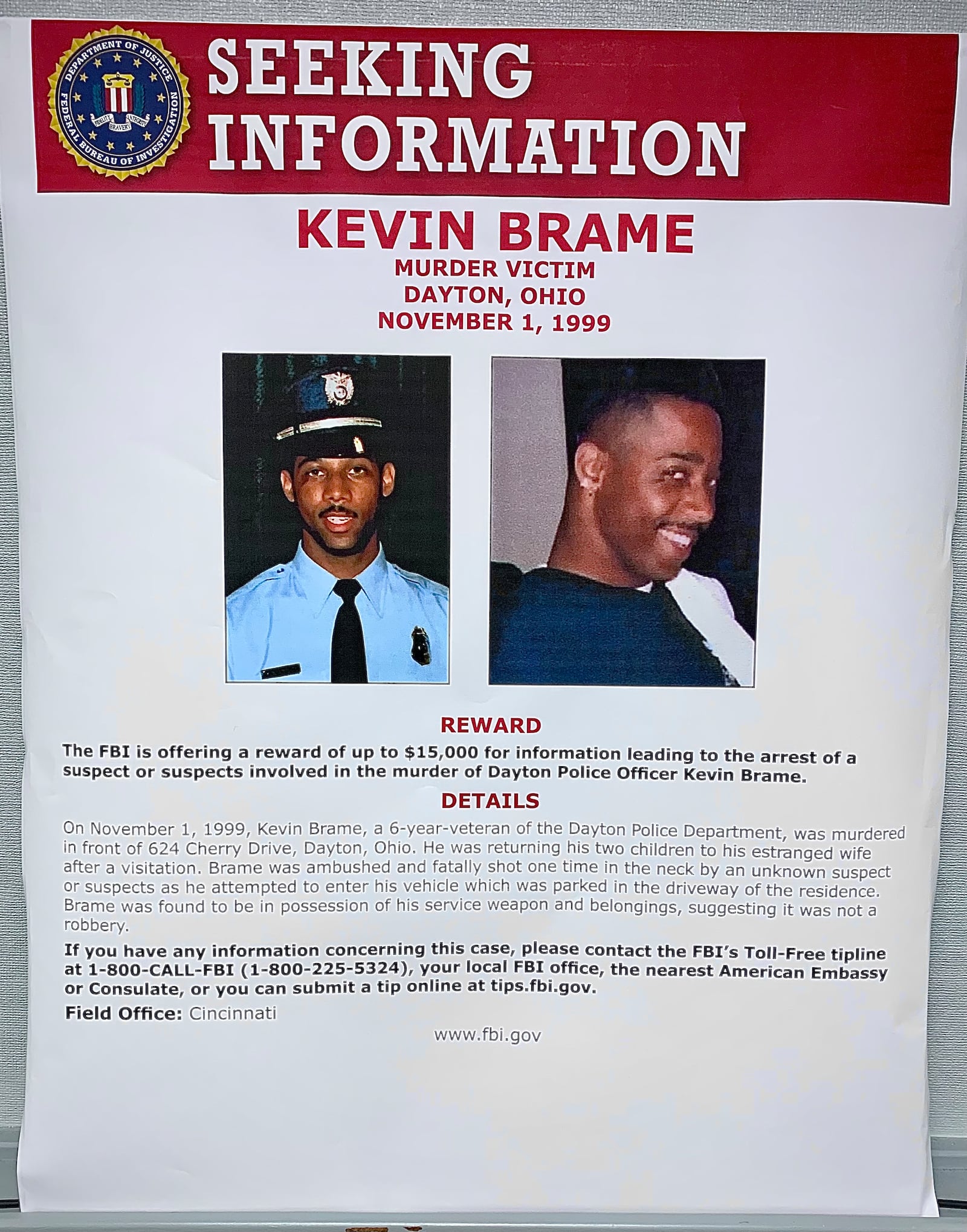 The FBI is offering a reward for up to $15,000 for information leading to the arrest of a suspect or suspects involved in Kevin Brame’s homicide. MARSHALL GORBY\STAFF