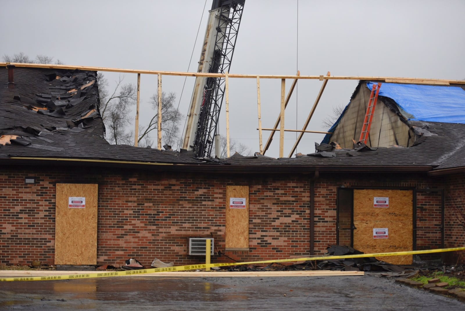 Cleanup will continue Monday after a fire in the early hours Sunday morning destroyed a large part of Tytus Avenue First Church of God in Middletown. NICK GRAHAM/STAFF