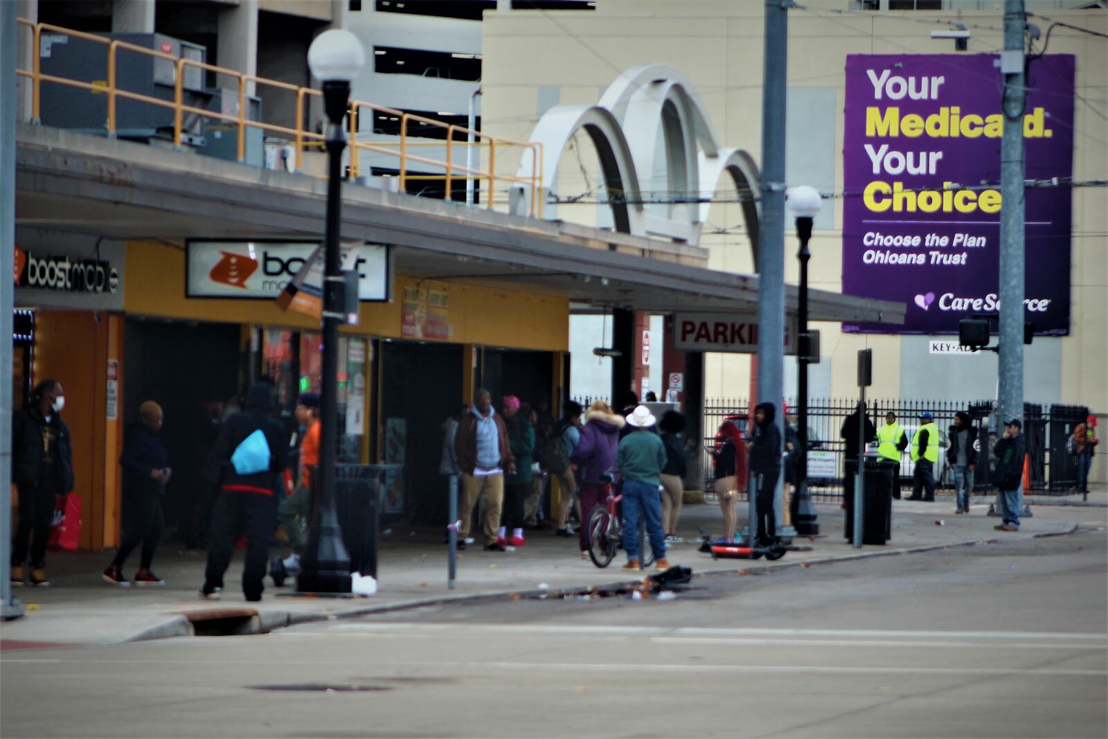 A crowd of people gathered along South Jefferson Street near Wright Stop Plaza, the downtown Dayton transit center, in 2023 before landscaping changes were made in the area. CORNELIUS FROLIK / STAFF