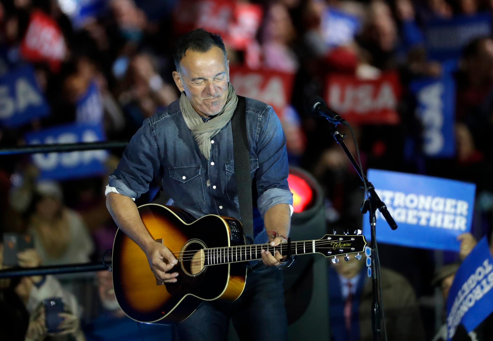 FILE - Bruce Springsteen performs during a Hillary Clinton campaign event at Independence Mall in Philadelphia, Nov. 7, 2016. (AP Photo/Matt Slocum, File)