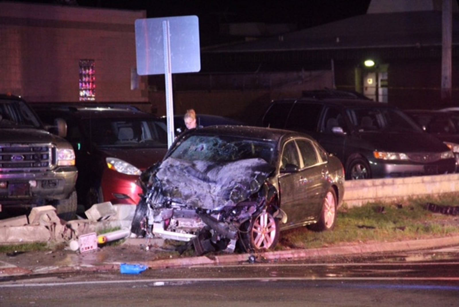 This gray 2016 Chevrolet Impala crashed following a chase by Huber Heights Police on Thursday, March 17, 2016. DESMOND WINTON-FINKLEA | STAFF