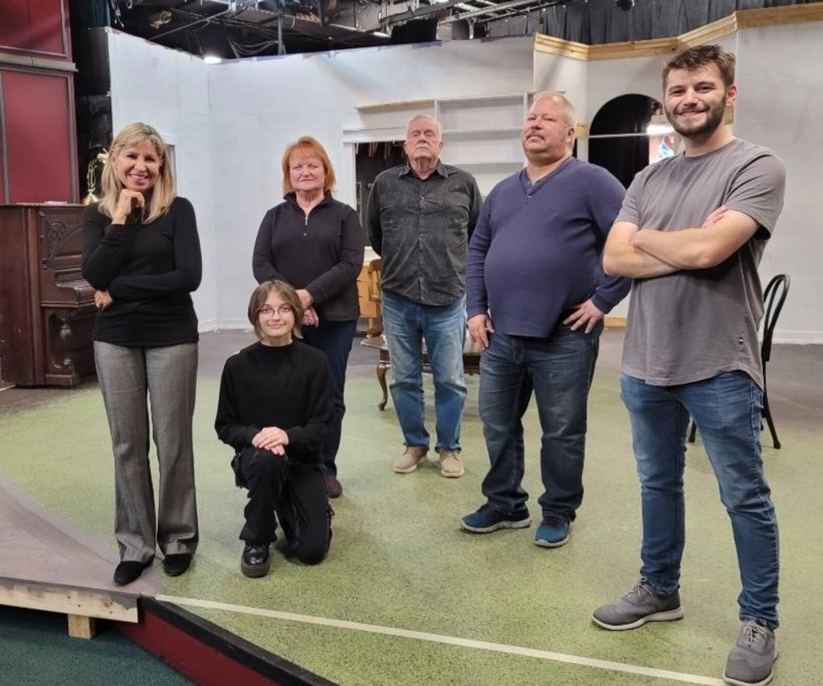 Left to right: Cassandra Engber, Caden Updyke, Cheryl Mellen, John Spitler, Rick Flynn, and Michael Ferrarelli comprise the cast of Beavercreek Community Theatre's production of "The Gingerbread Lady." CONTRIBUTED