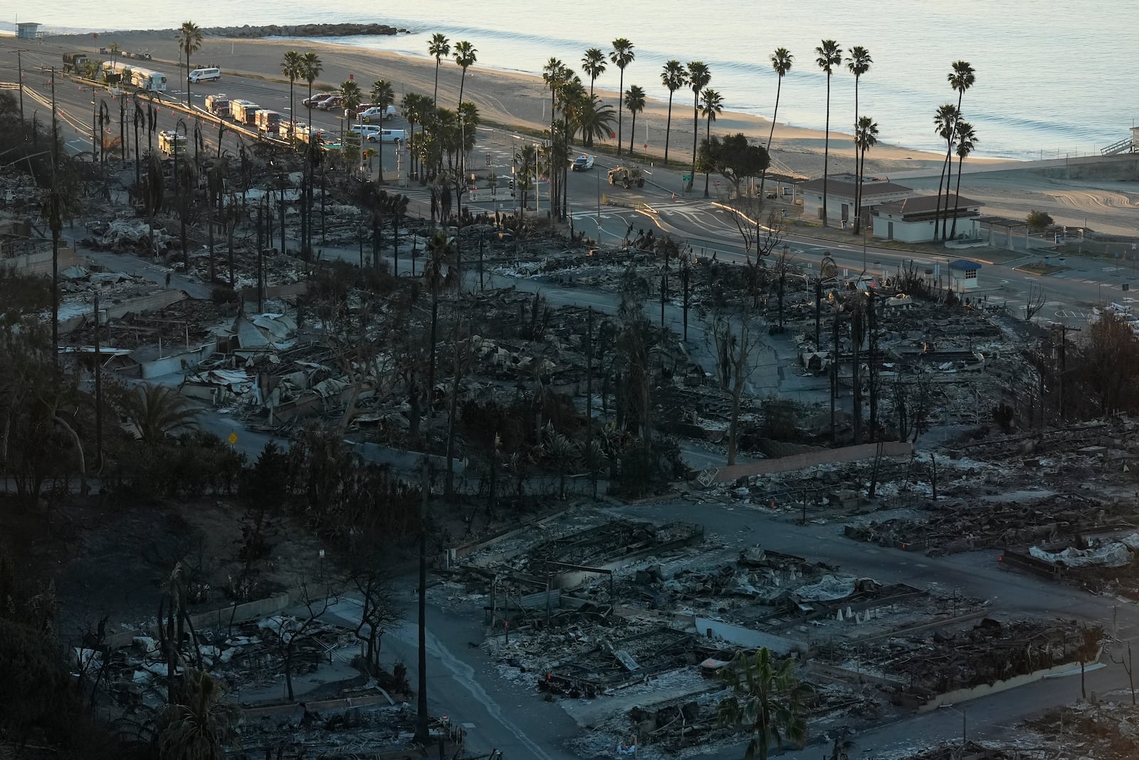 The Pacific Palisades Bowl Mobile Estates destroyed by the Palisades Fire is seen in the Pacific Palisades neighborhood of Los Angeles, Thursday, Jan. 16, 2025. (AP Photo/Damian Dovarganes)