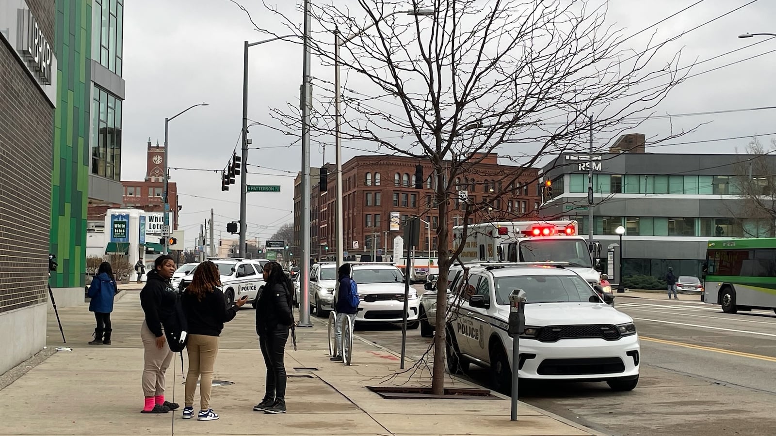 Dayton emergency crews were outside the main branch of the Dayton Metro Library after a reported fight and an evacuation of the building. SYDNEY DAWES, STAFF